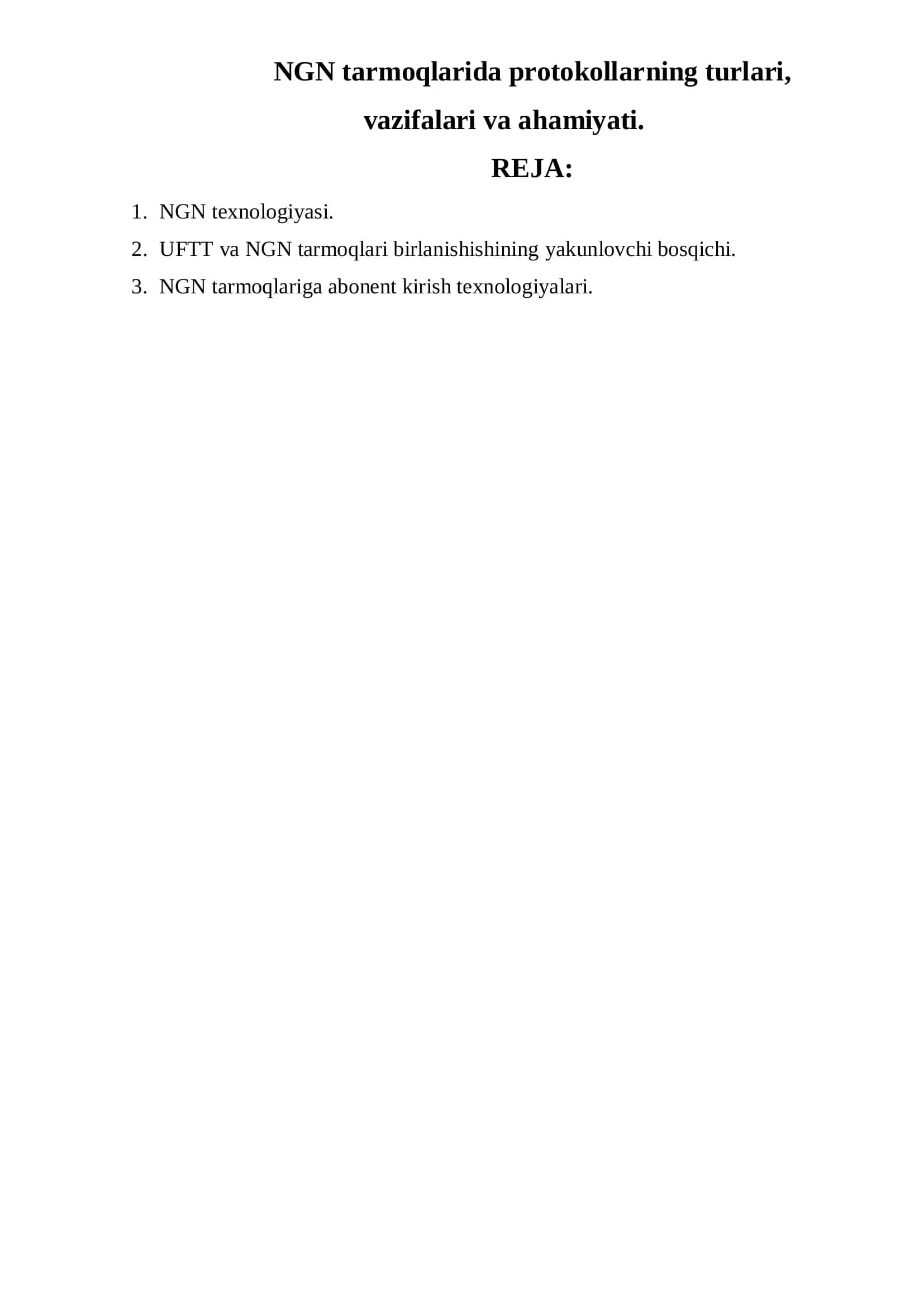 NGN tarmoqlarida protokollarning turlari, vazifalari va ahamiyati 2
