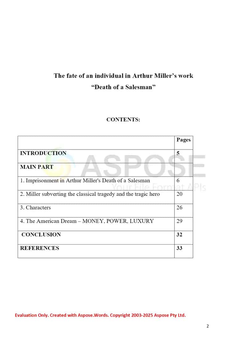 The fate of an individual in Arthur Miller’s work “Death of a Salesman” 2