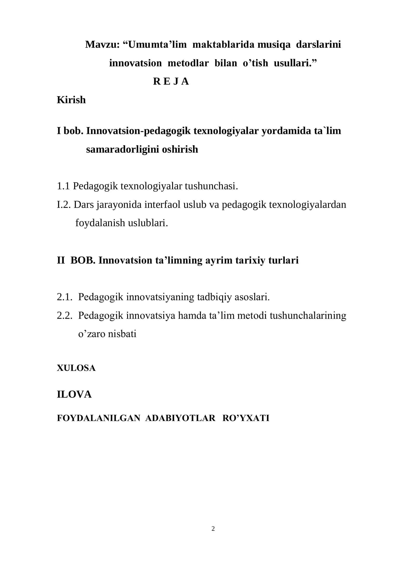 Umumta’lim maktablarida musiqa darslarini innovatsion metodlar bilan o’tish usullari 2