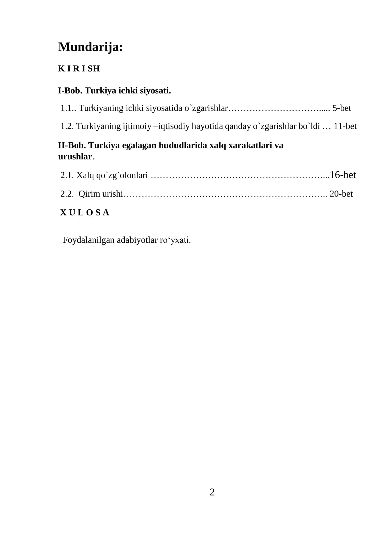 XIX asr va XX asr boshlarida Turkiyaning siyosiy va ijtimoiy- iqtisodiy rivojlanishi 2