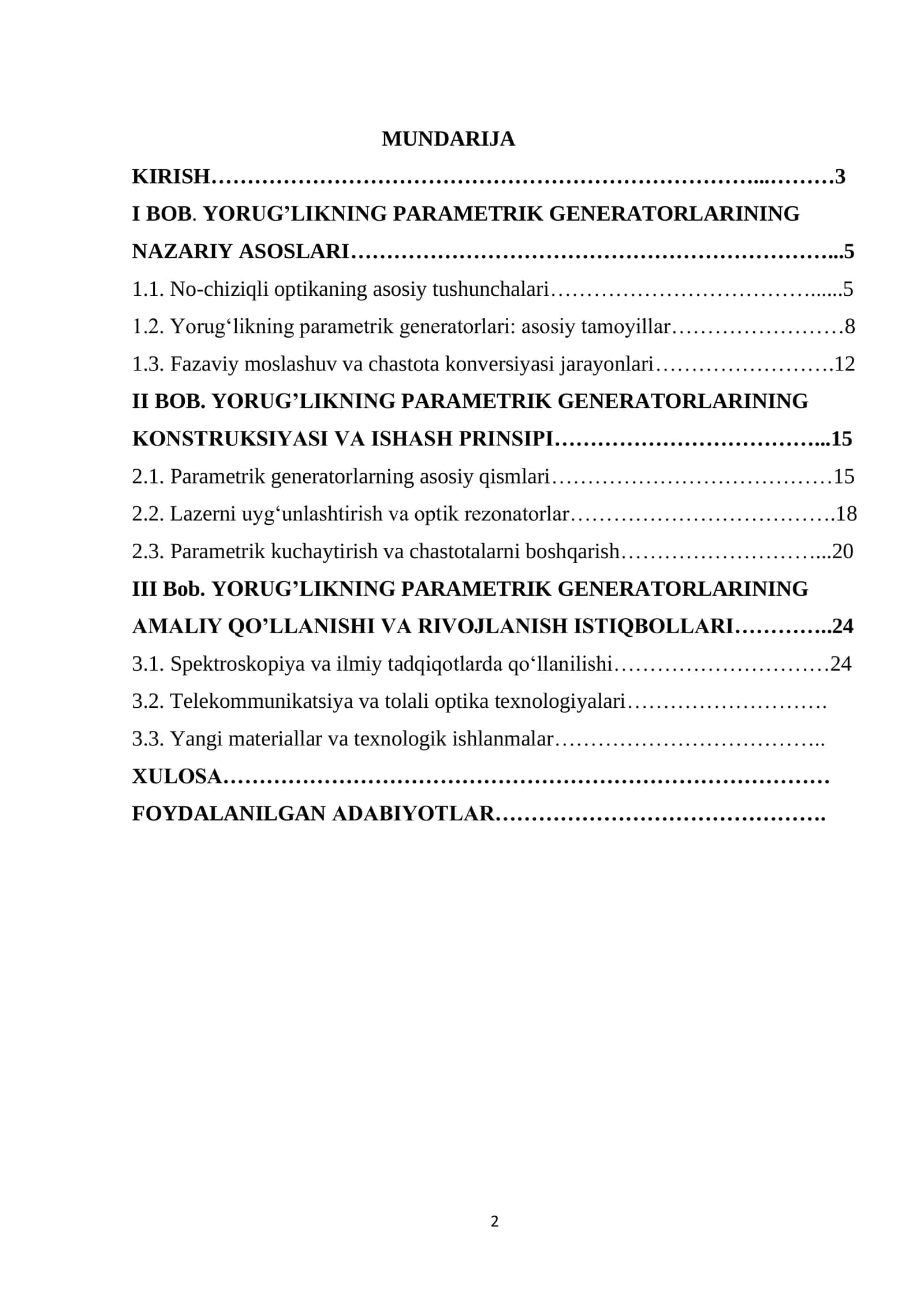 “Yorug’likning parametrik generatorlari’’ 2