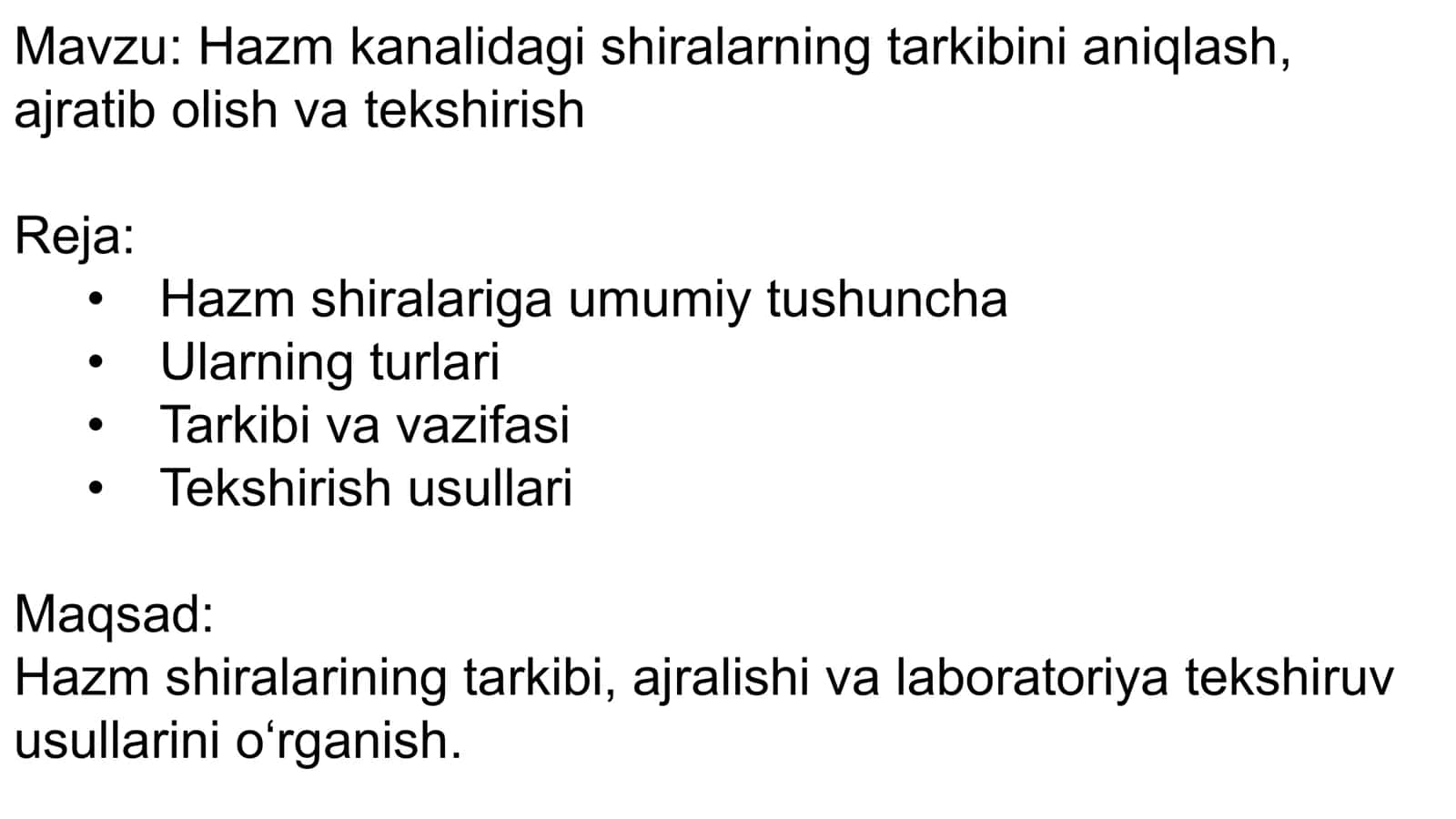 Hazm kanalidagi shiralarning tarkibini aniqlash, ajratib olish va tekshirish 2