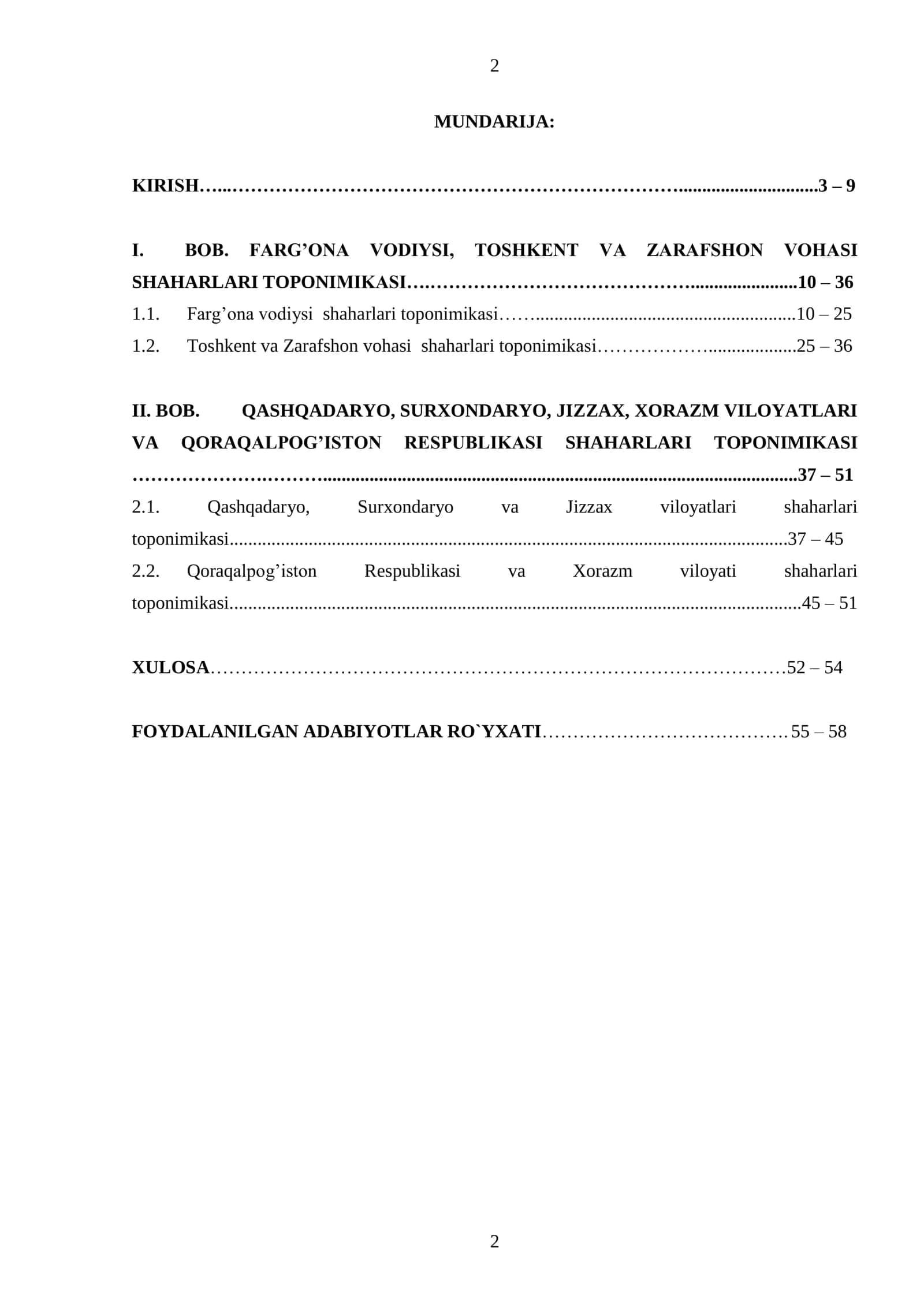 O`ZBEKISTON SHAHARLARI TOPONIMIKASI BITIRUV MALAKAVIY ISHI 2