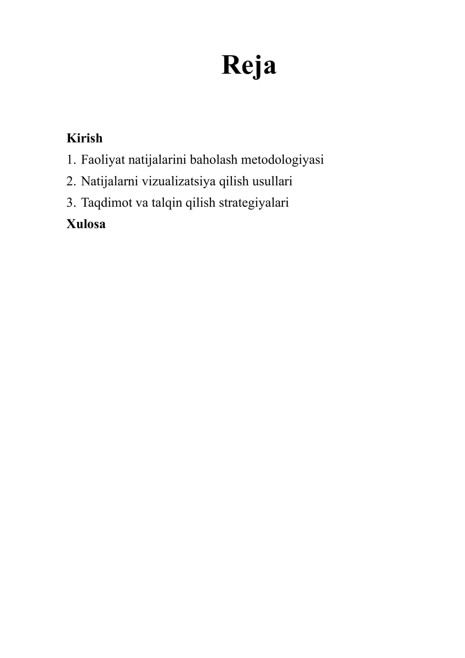 ”Faoliyat natijalarini taqdim qilish” 2