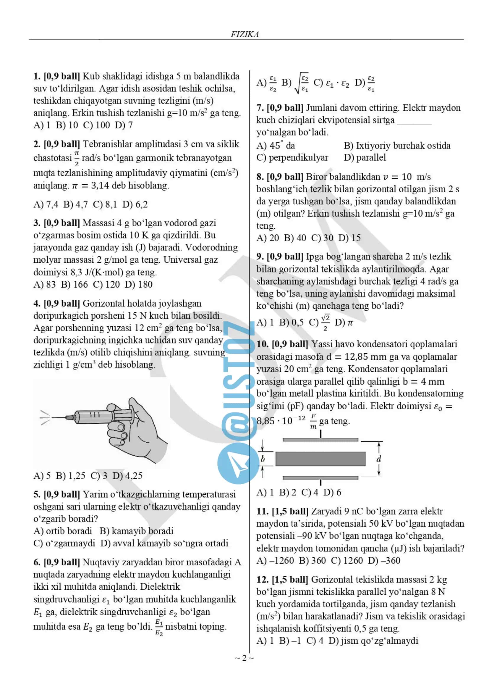 10-sinf Fizika kalitlari 2