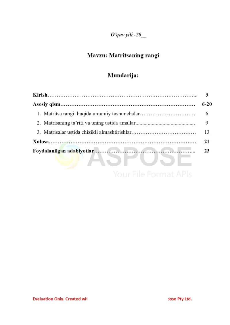 Matritsaning rangi kurs ishi 2