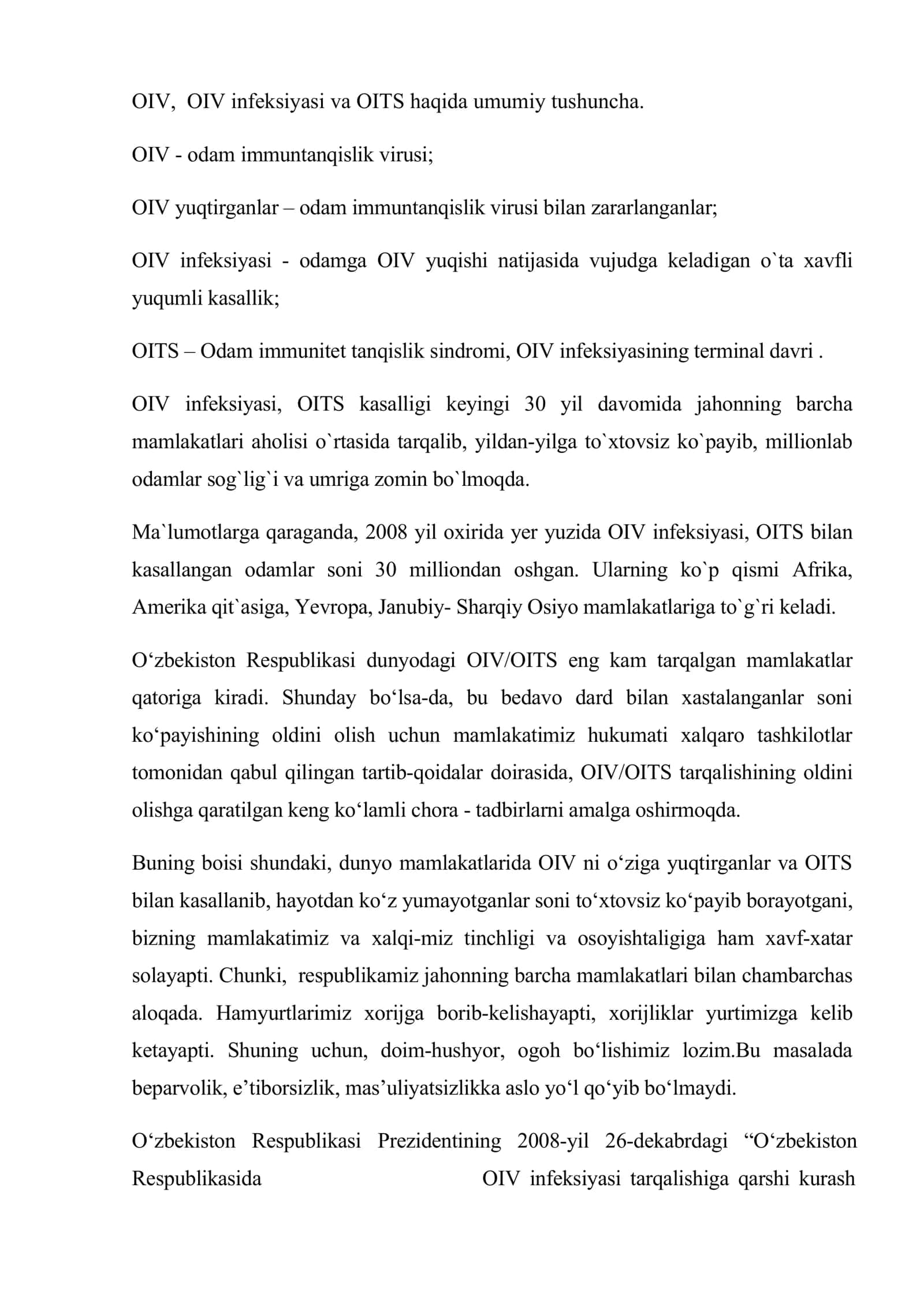 OIV (odam immuntanqislik virusi) Infeksiyasi profilaktikasi – global muammo 2