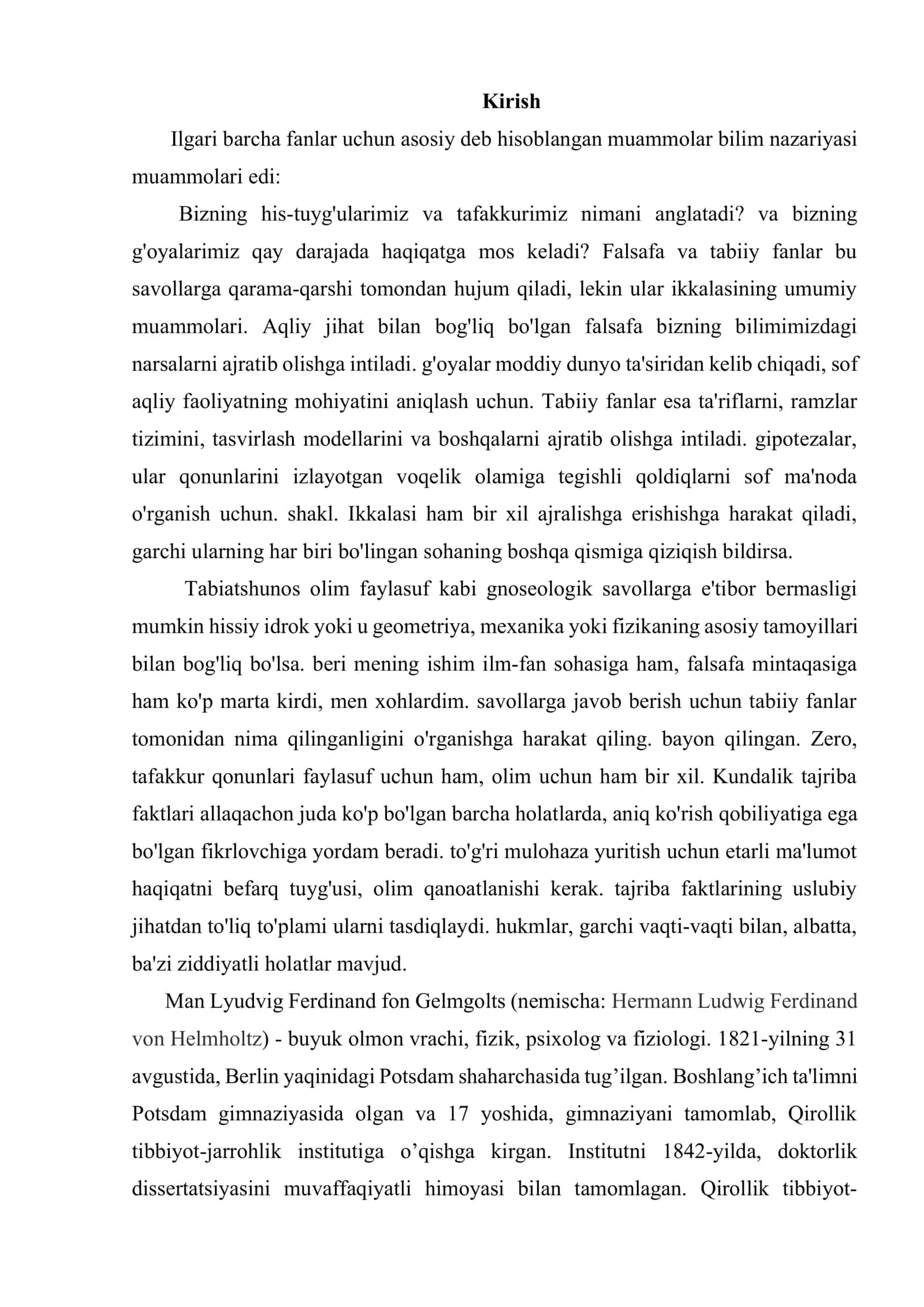 Psixologik fiziologiya paydo bo’lishining tarixiy shart-sharoitlari. German Geymgols psixofiziologiyaga qo’shgan hissasi 2