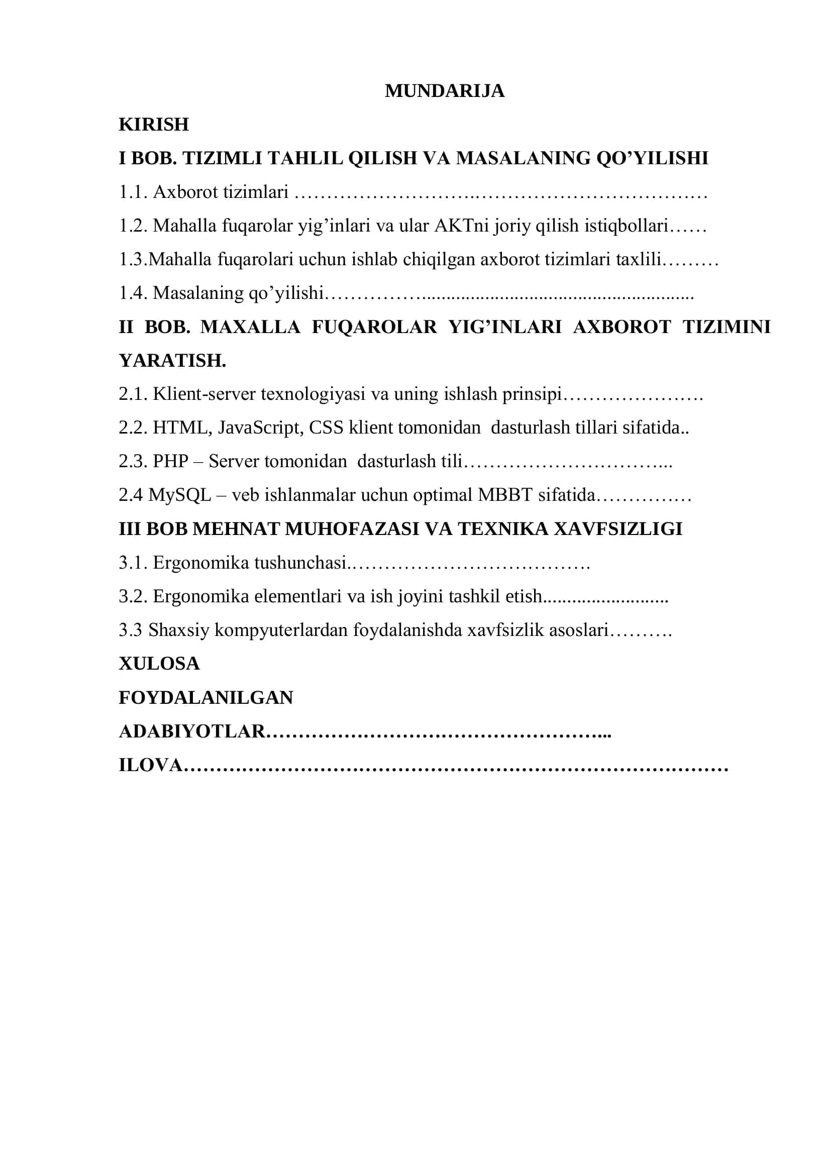 MAXALLA FUQAROLAR YIG’INLARI AXBOROT TIZIMINI MIJOZ-SERVER TEXNOLOGIYASI ASOSIDA LOYIXALASH VA DASTURINI YARATISH 2