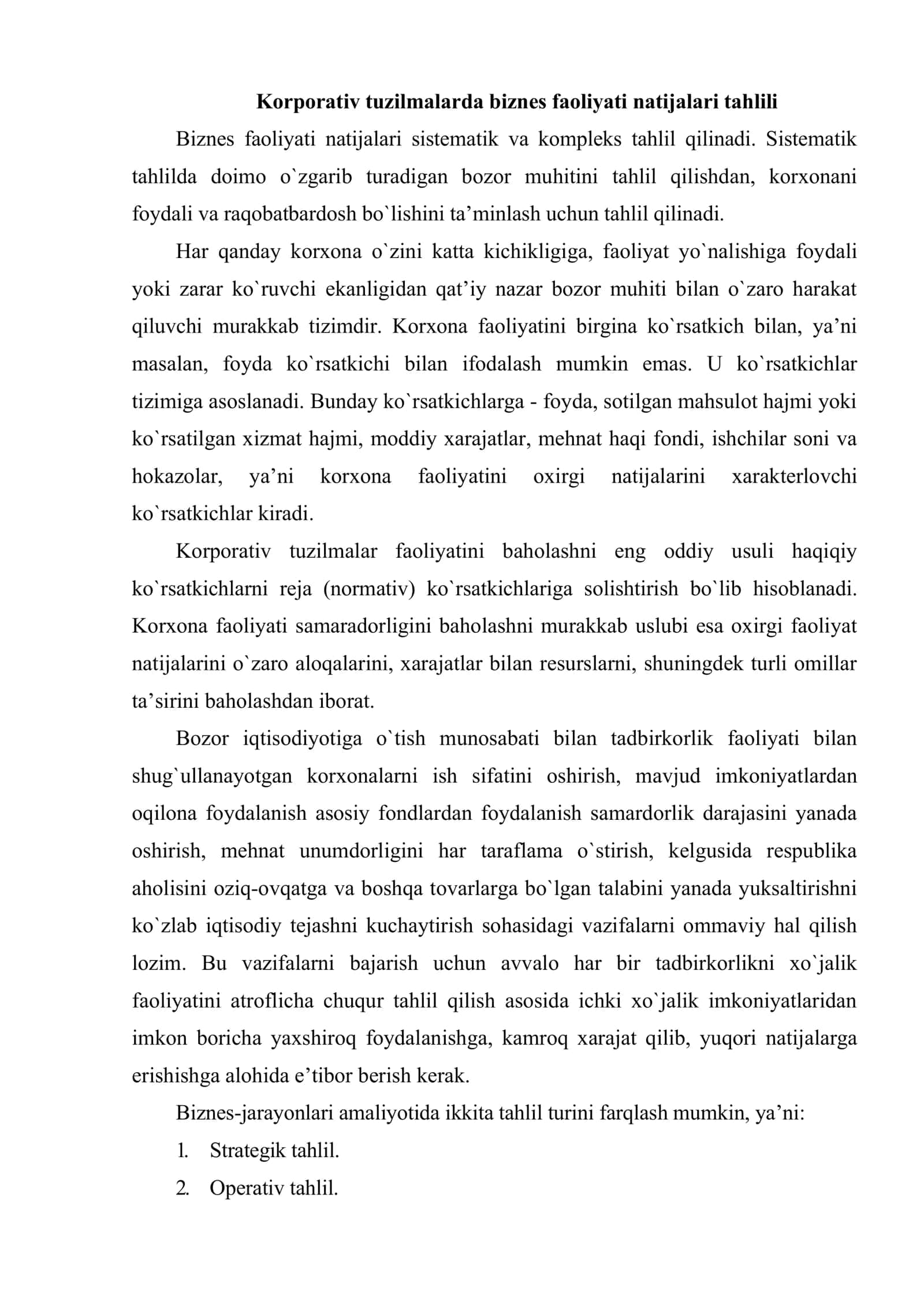 Korporativ tuzilmalarning biznes-jarayonlari tahlili va sintezida qo`llaniladigan usullar 2