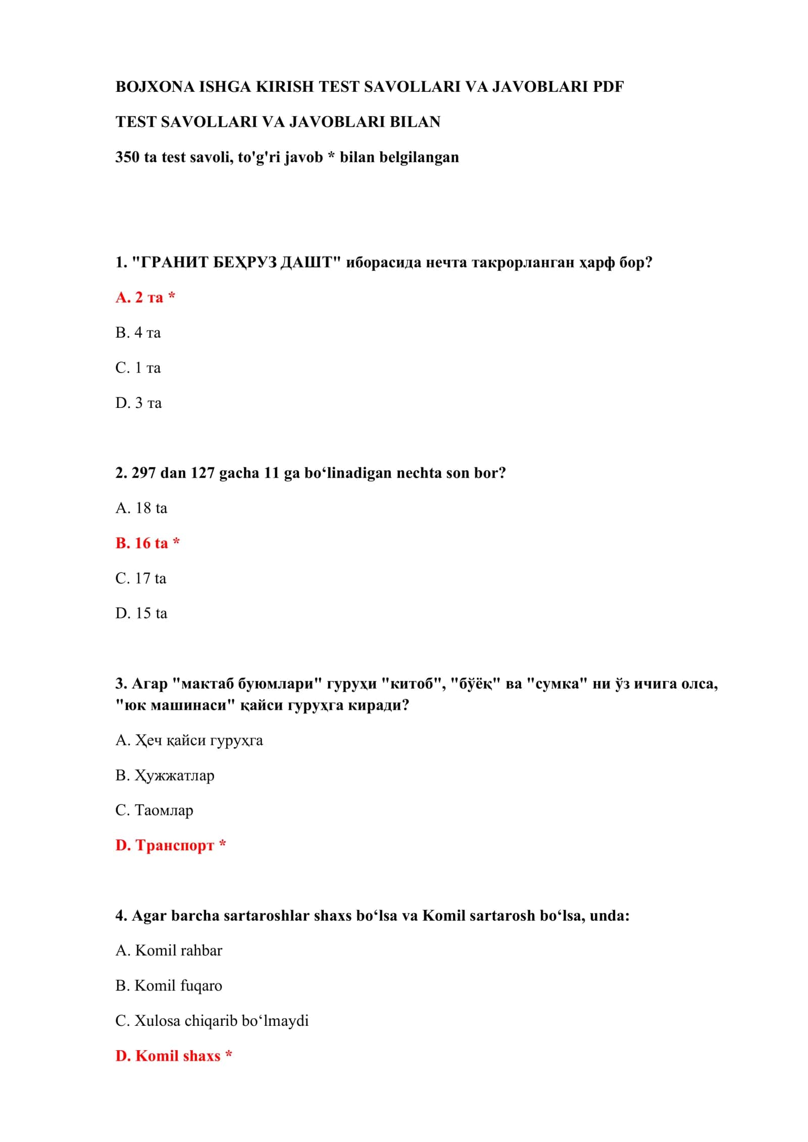 BOJXONA ISHGA KIRISH TEST SAVOLLARI VA JAVOBLARI PDF 2