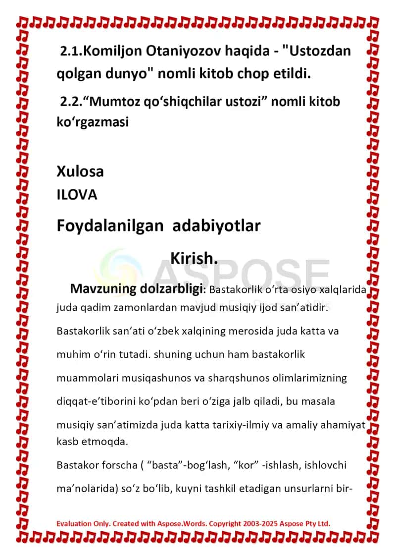 "O'zbek bastakori Komiljon Otaniyozovning hayoti va ijodi" 2