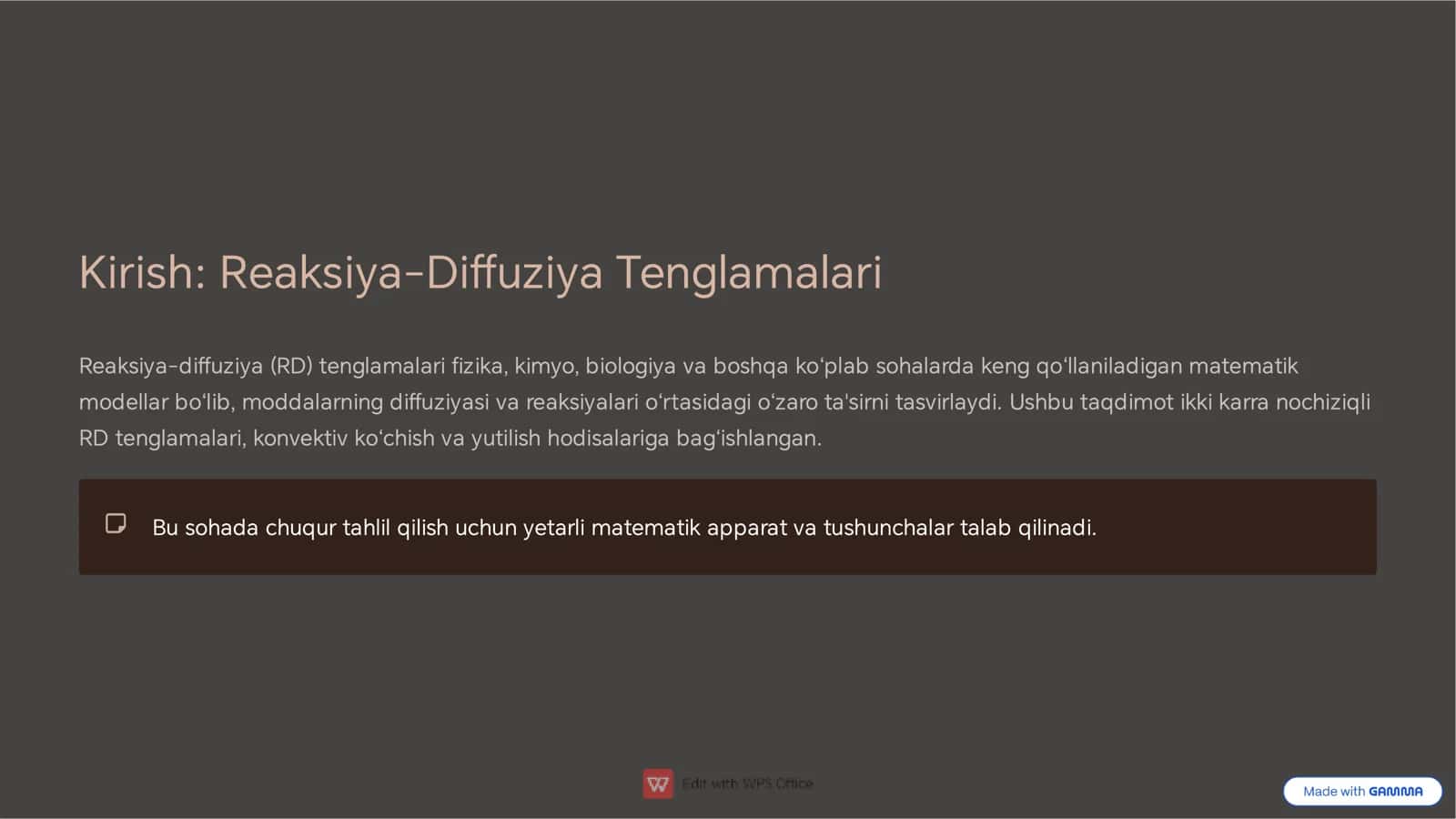 Ikki karra nochiziqli reaksiya-diuziya tenglamalari 2