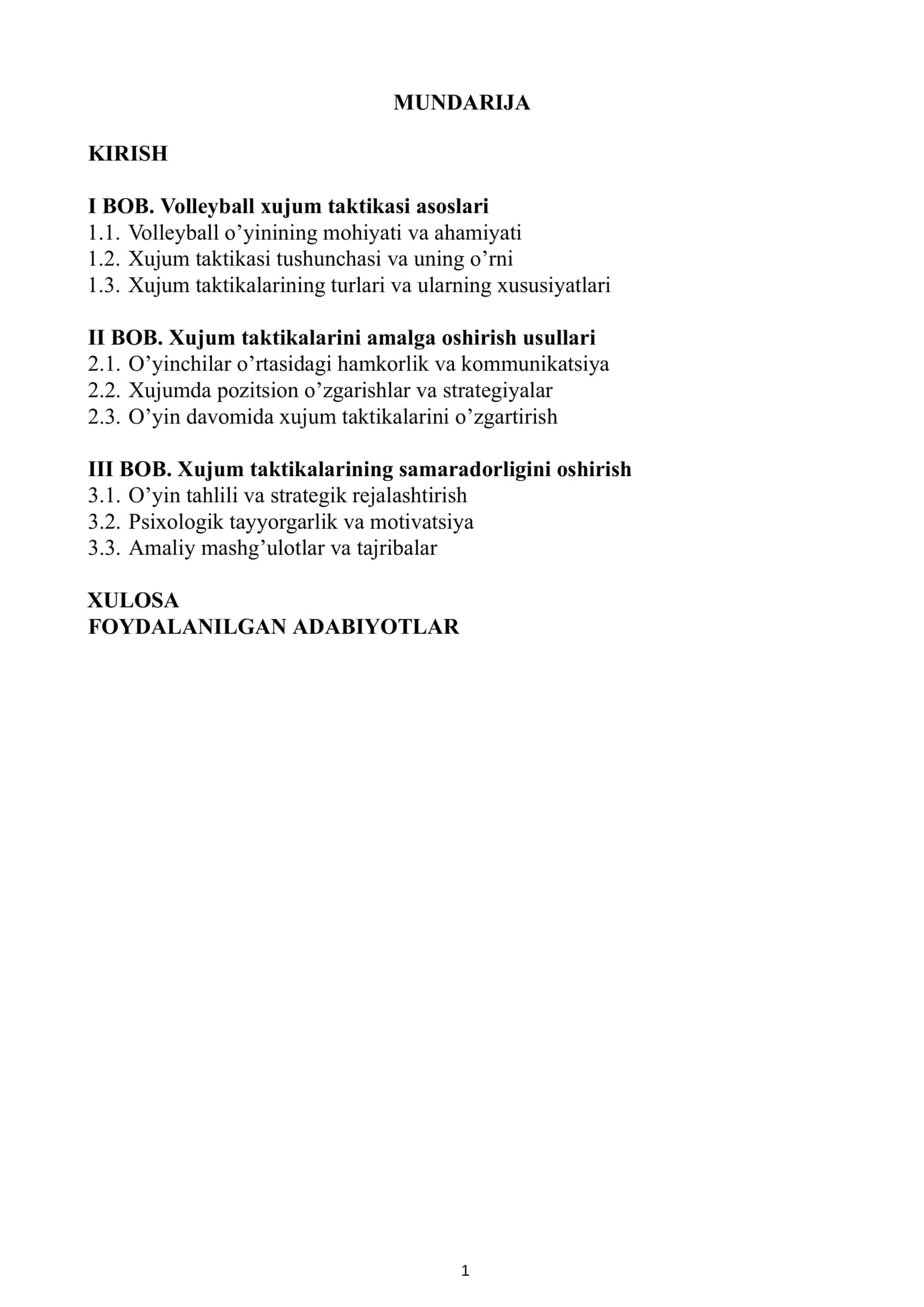 Volleyball xujum taktikasi kurs ishi 2