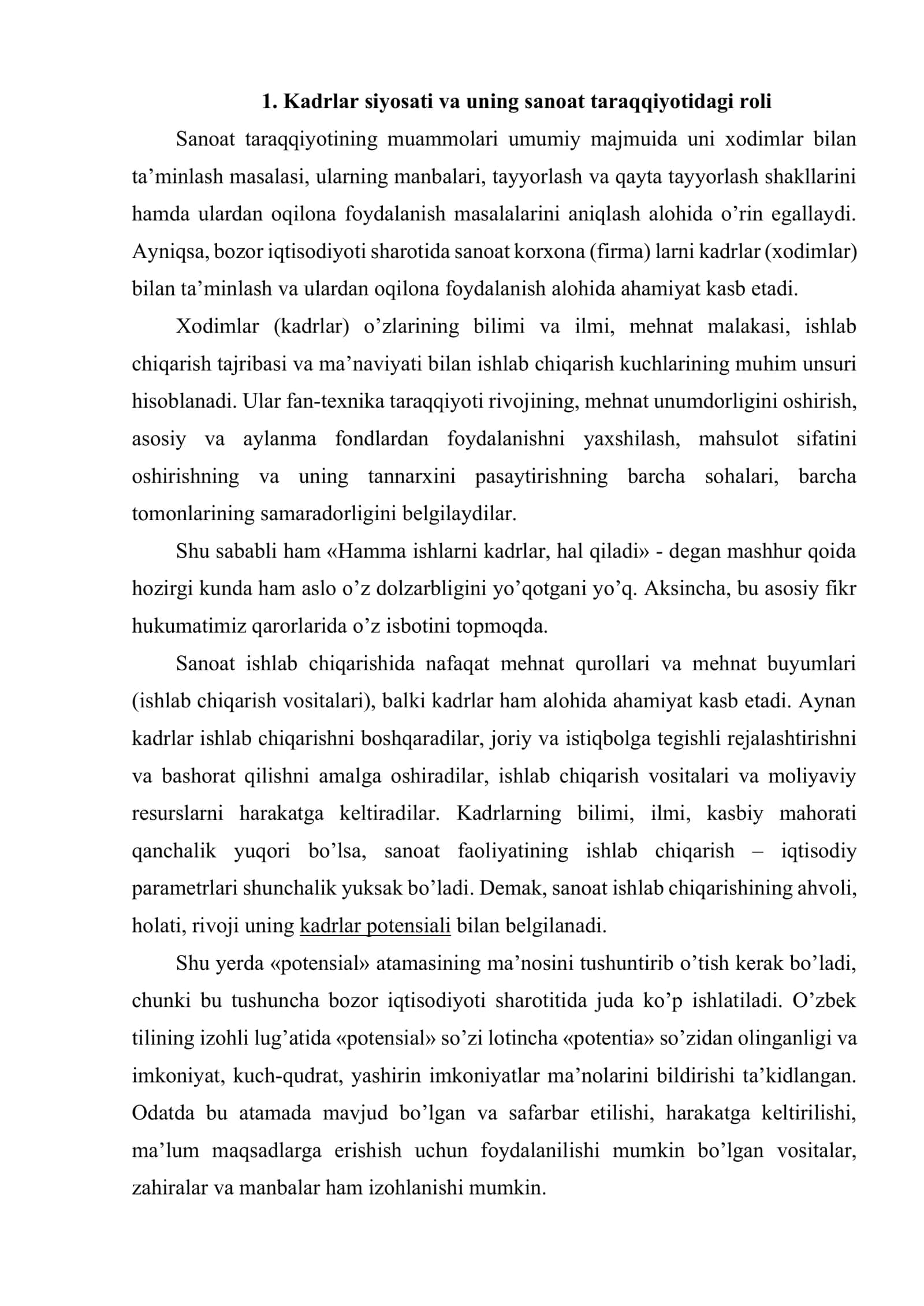 Sanoatda kadrlar va mehnatga haq to’lash 2