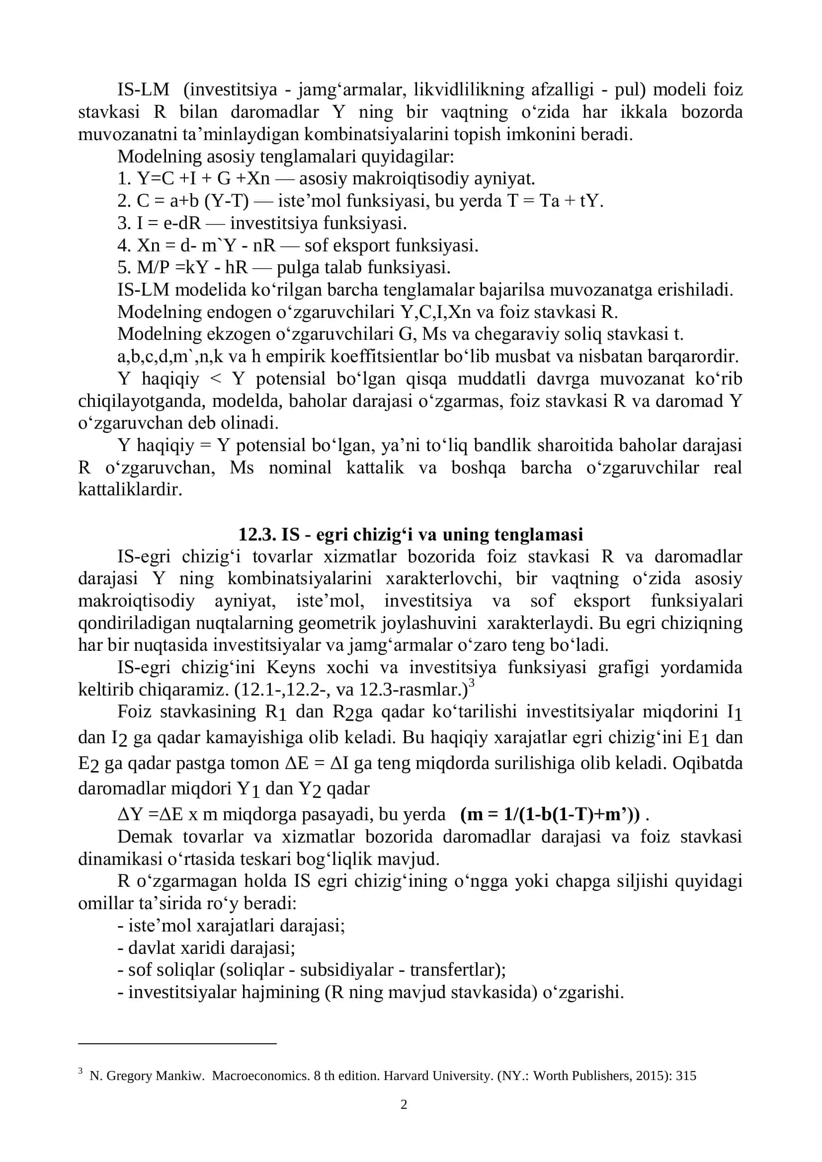 IS-LM MODELINING SHAKLLANISHI VA TADBIQI 2