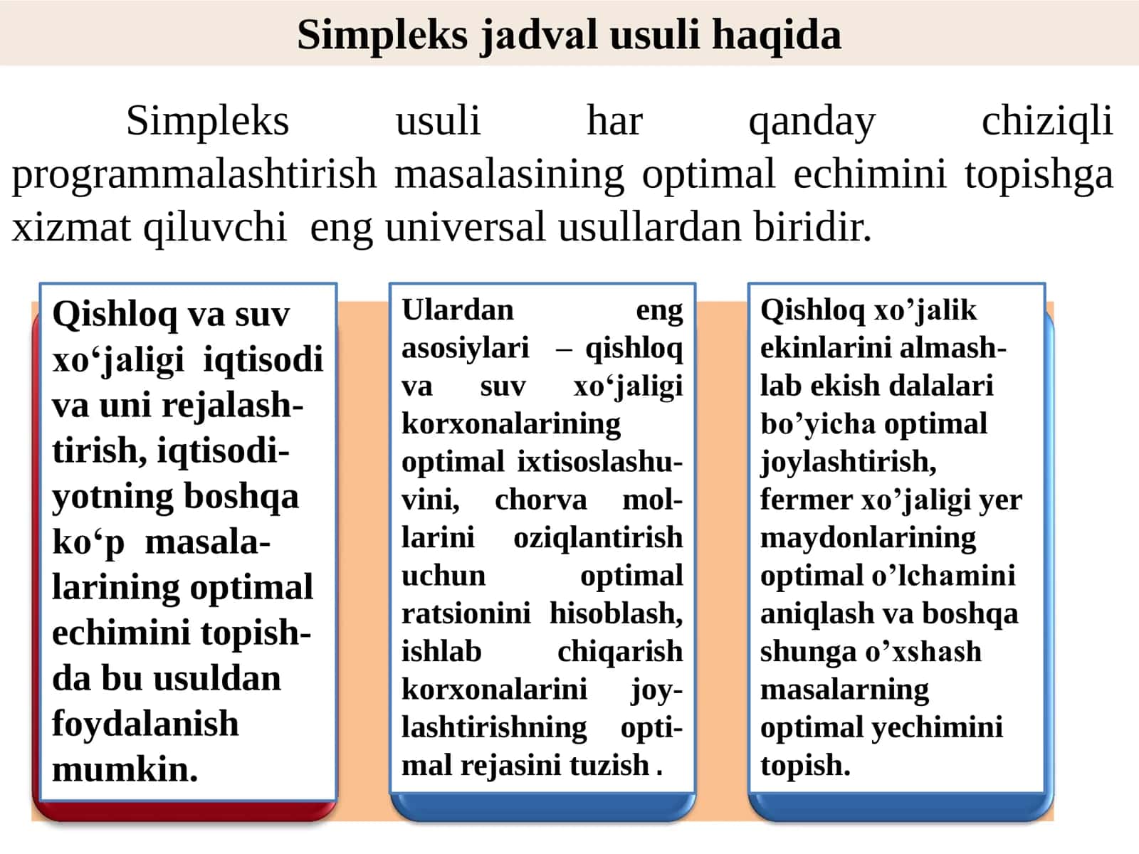 Chiziqli dasturlash masalasini Simpleks usuli va uni amalda qo'llanilishi 2