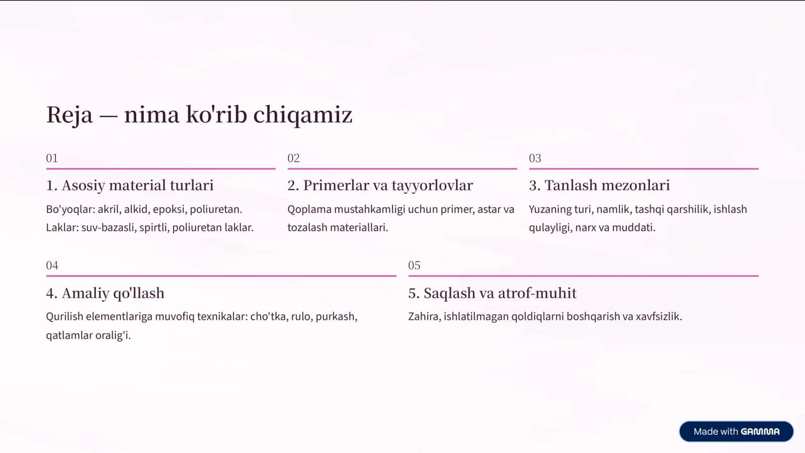 Lok va Boyaq: Qurilish va Ta'mirlashda Materiallar Turlari 2