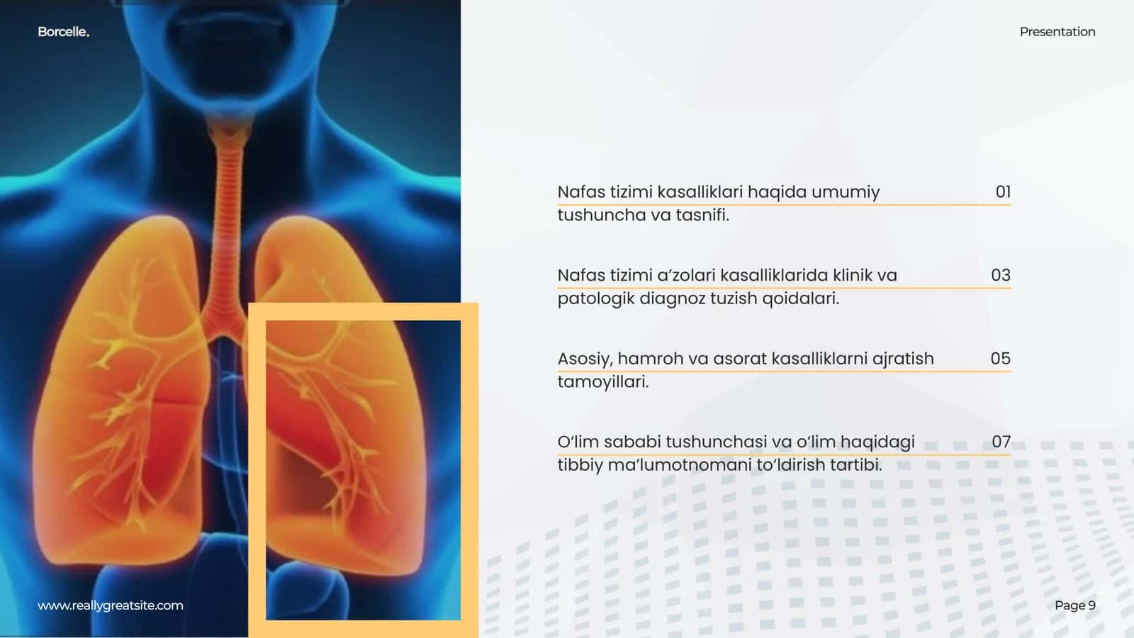 Nafas tizimi a'zolari kasalliklari bo'yicha diagnozlar tuzish va o'lim haqidagi ma'lumotnomani to'ldirish 2