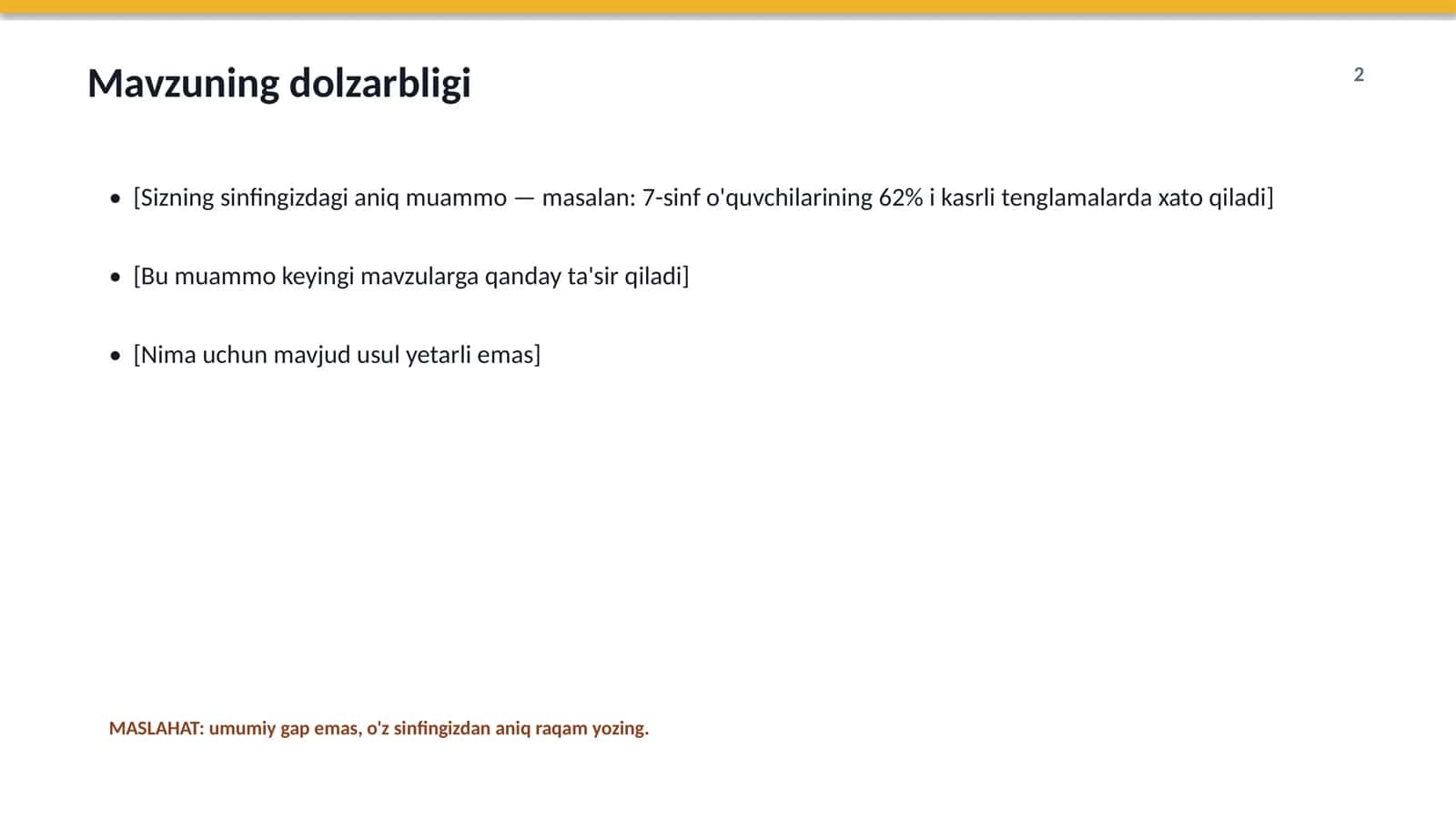 Matematika fani o'qituvchisining metodik ishi 2