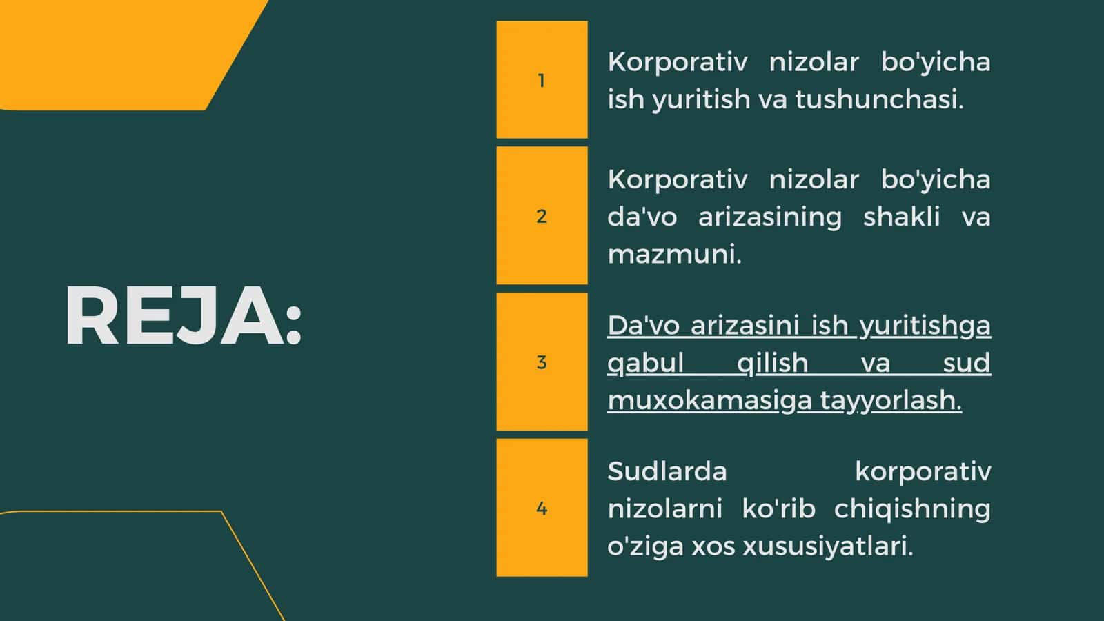 KORPORATIV NIZOLAR BO'YICHA ISH YURITISH 2