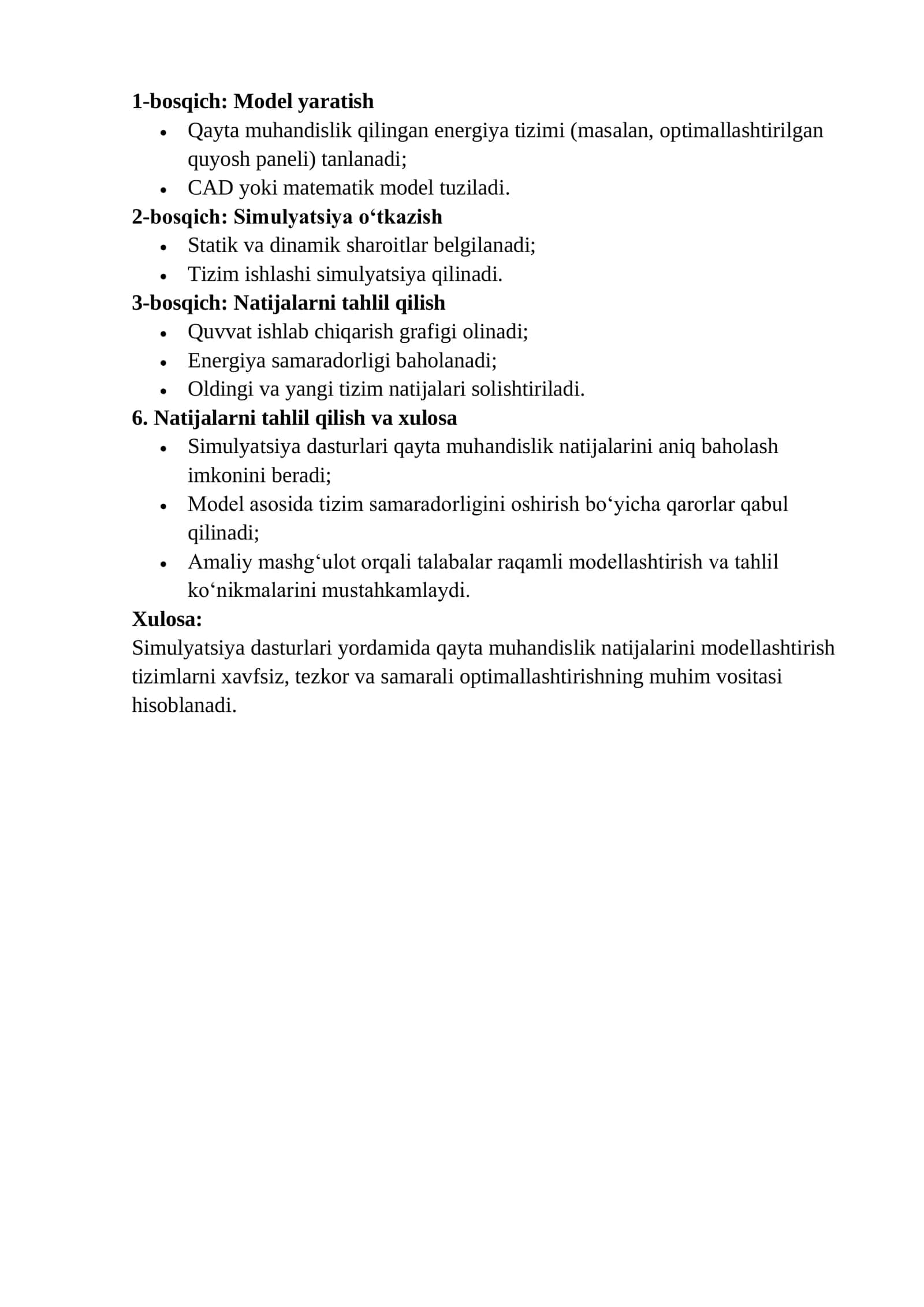Amaliy mashg‘ulot №12 Simulyatsiya dasturlari yordamida qayta muhandislik natijalarini modellashtirishni o‘rganish 2