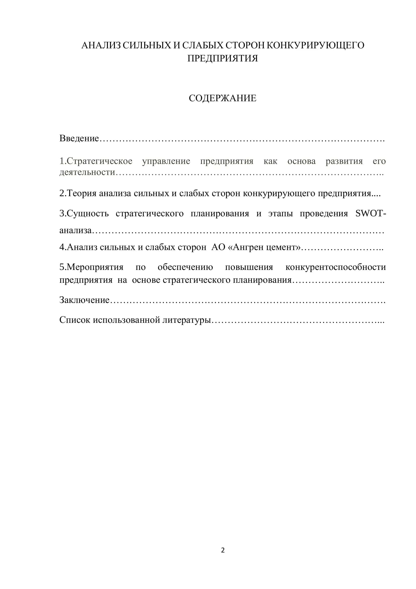 Курсовая работа "Анализ сильных и слабых сторон конкурируюшего предприятия" 2