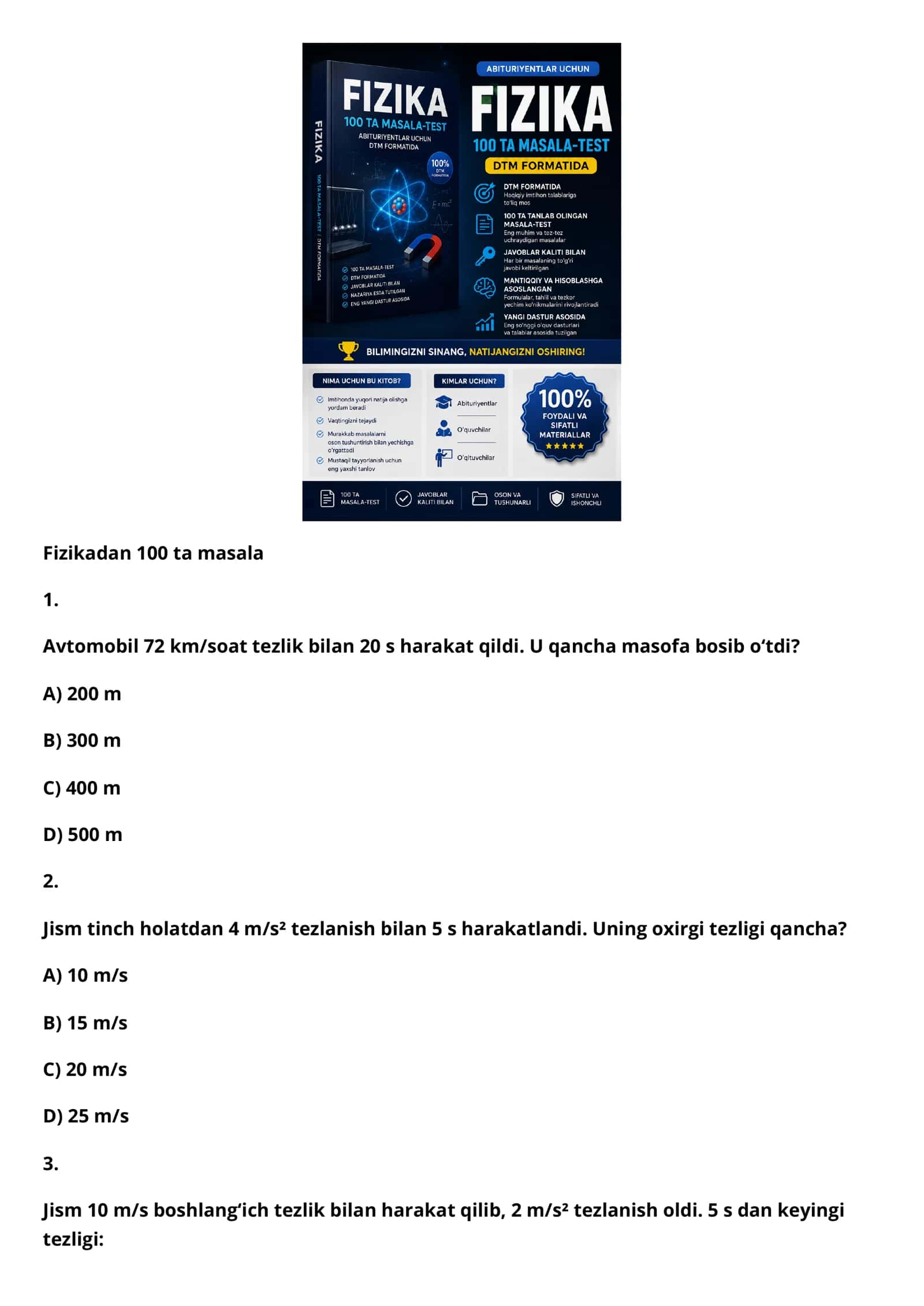 Fizikadan abyuterentlar uchun maxsus masalalar to'plami 2