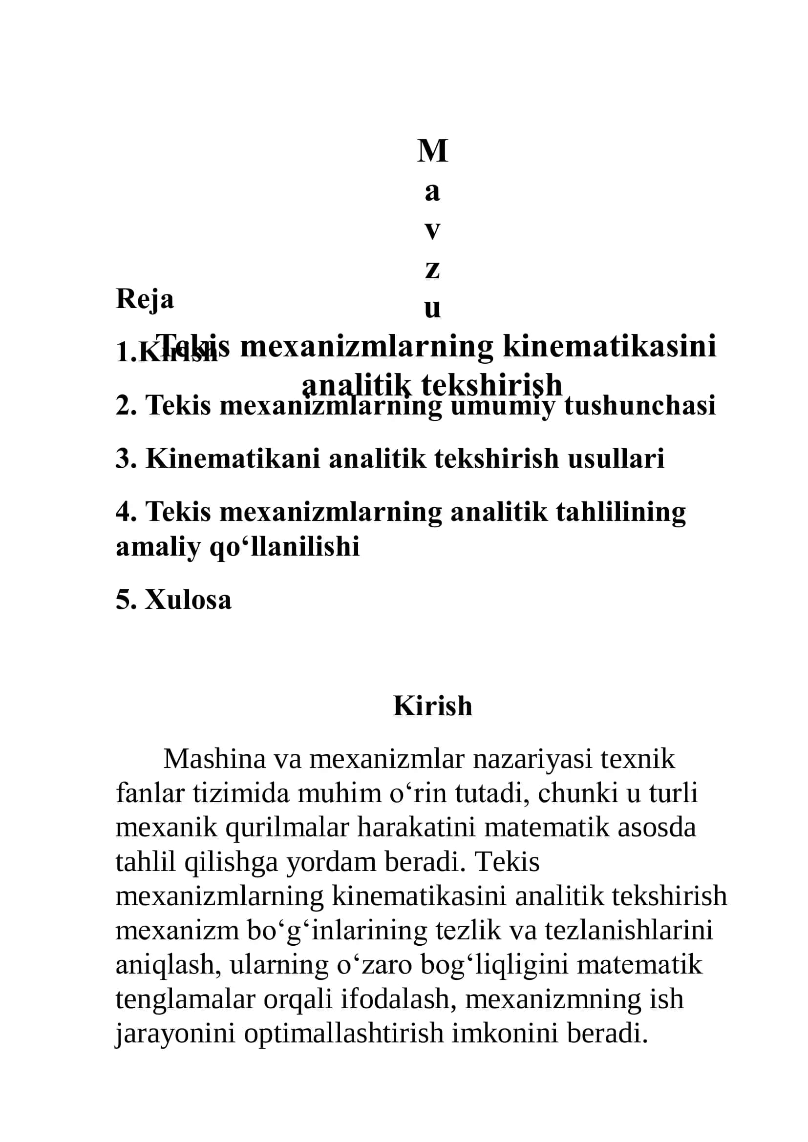 Tekis mexanizmlarning kinematikasini analitik tekshirish 2