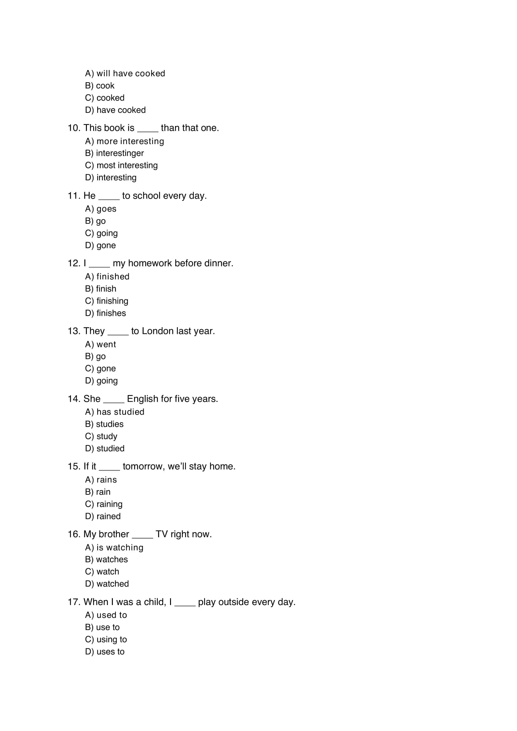 Intermediate English Grammar Test (50 Questions) 2