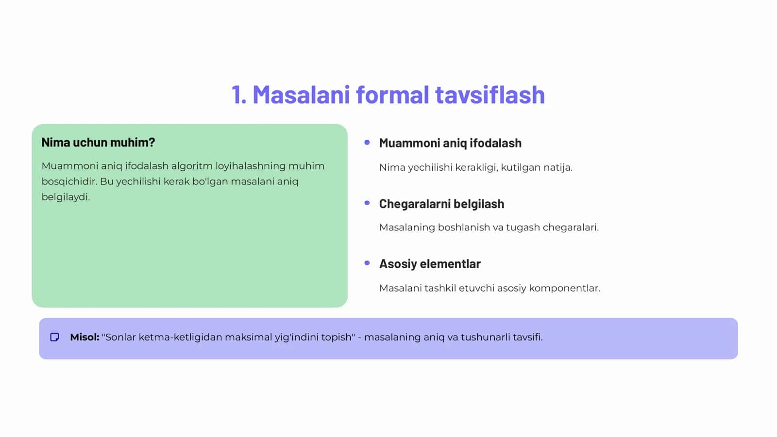 Algoritmlarni loyihalash muammoni masalaga shakllantirish 2