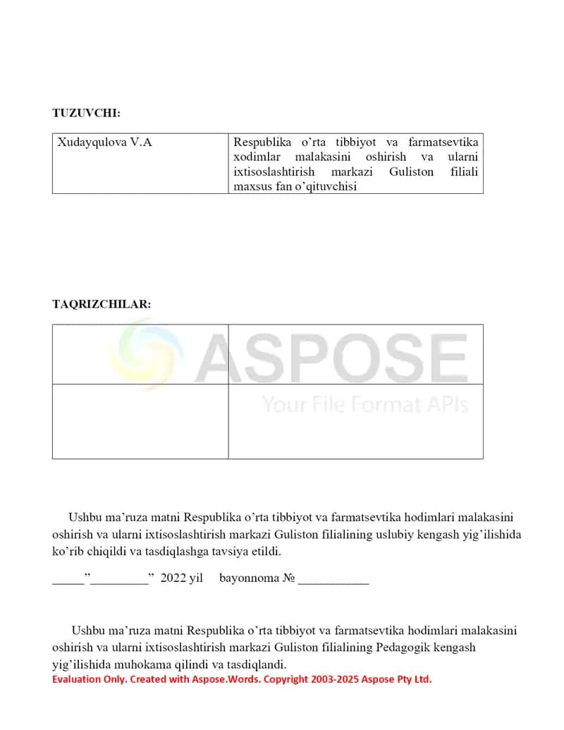 Maktabgacha ta'lim va ta'lim muassasalari hamshirasi (malaka oshirish sikli uchun) ma’ruza matni 2