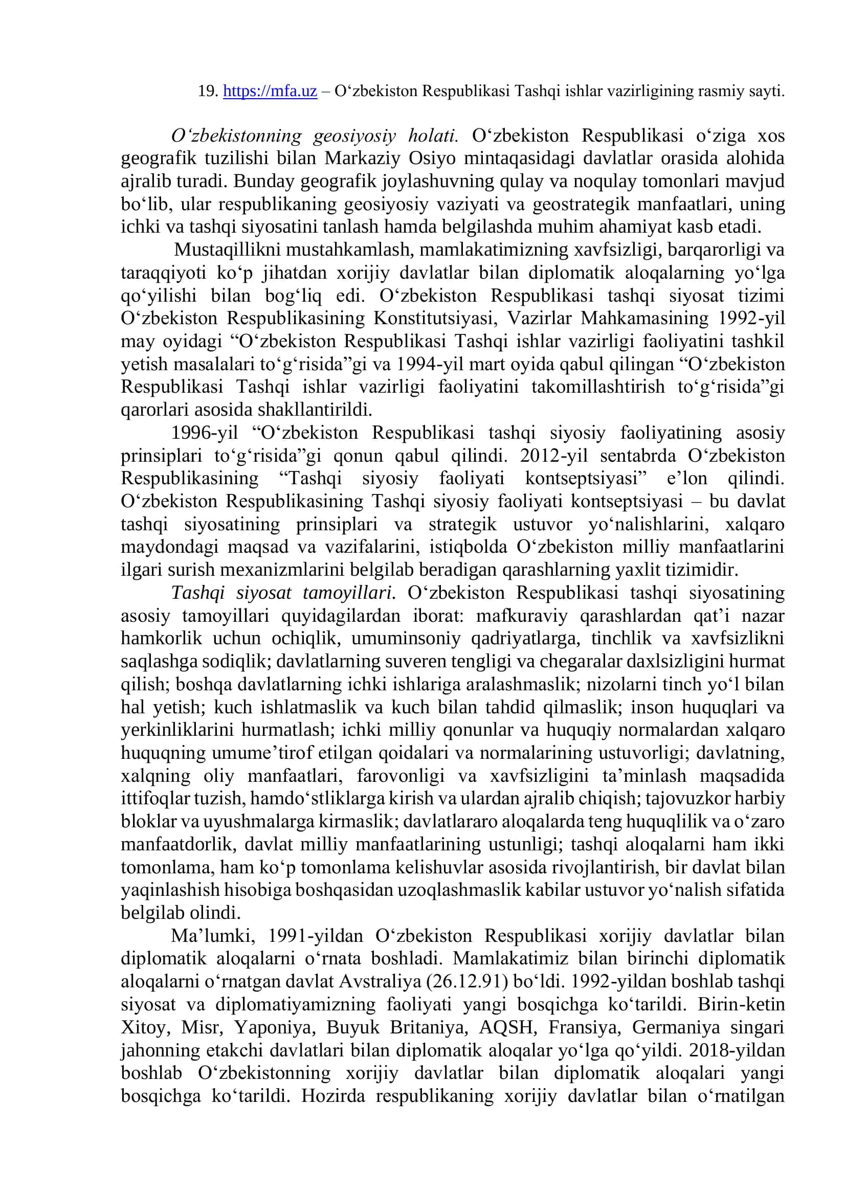 9-mavzu. O‘zbekiston va jahon hamjamiyati 2