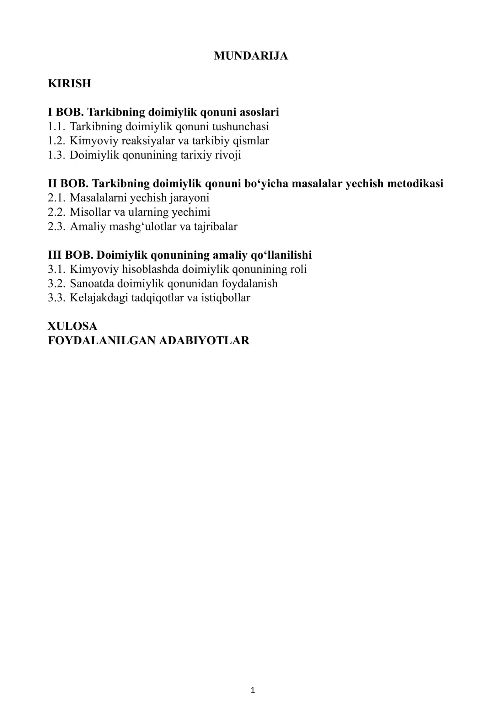 KIMYOVIY HISOBLASH ASOSLARI FANIDAN TAYYORLAGAN KURS ISHI 2