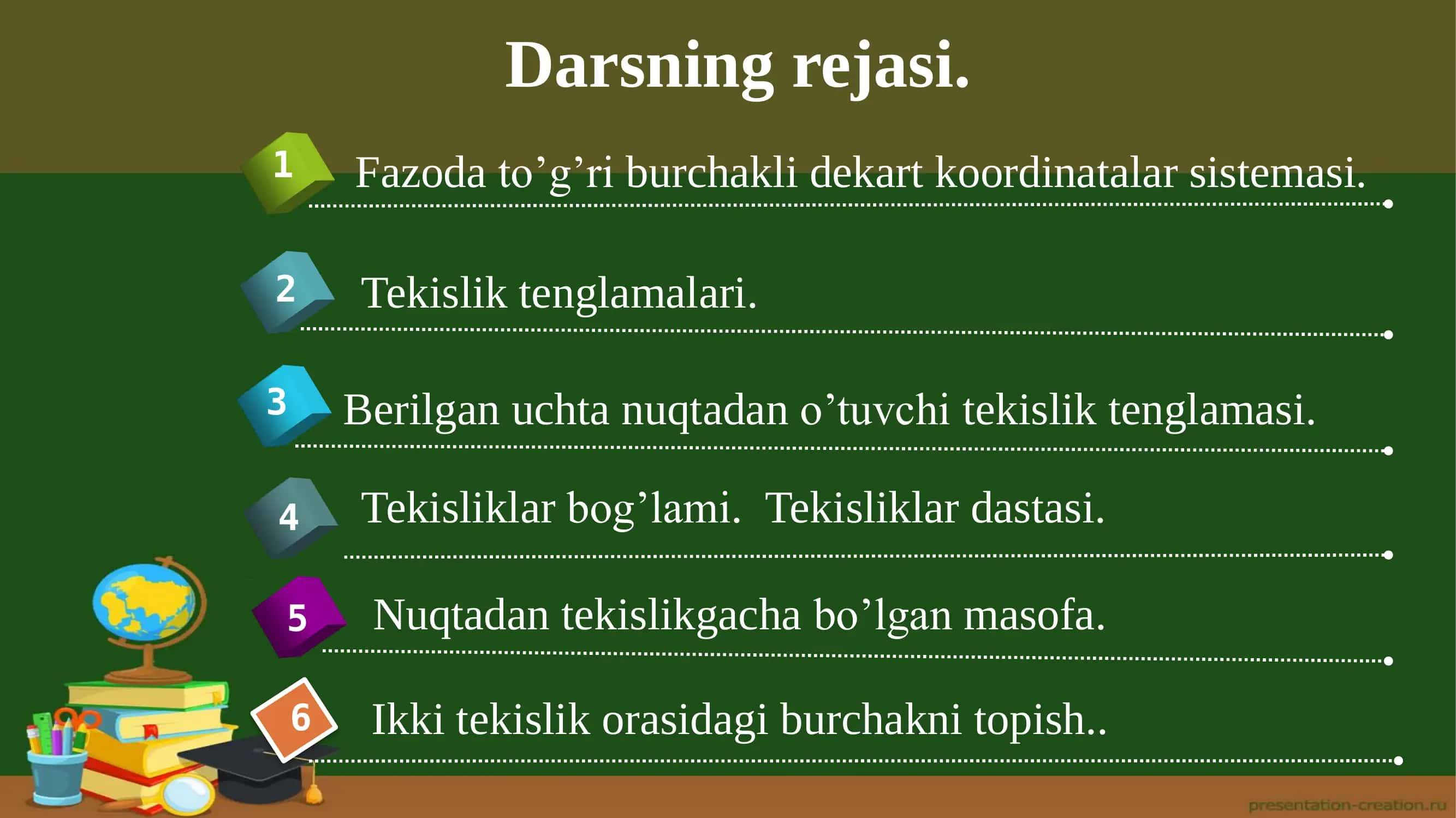 Fazoda to’g’ri burchakli Dekart koordinatalar sistemasi 2