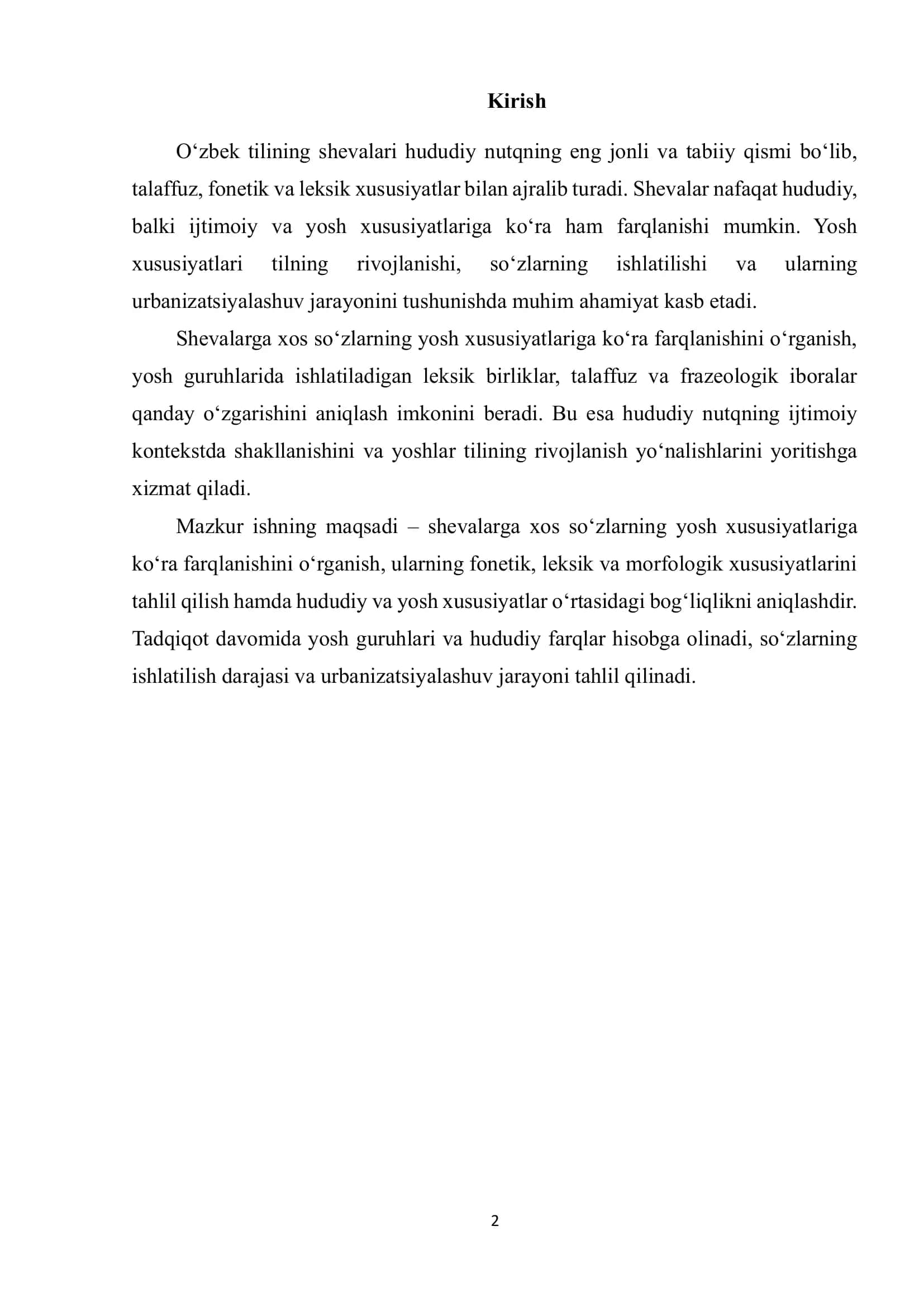 Shevalarga xos so‘zlarning yosh xususiyatlariga ko‘ra farqlanishi 2