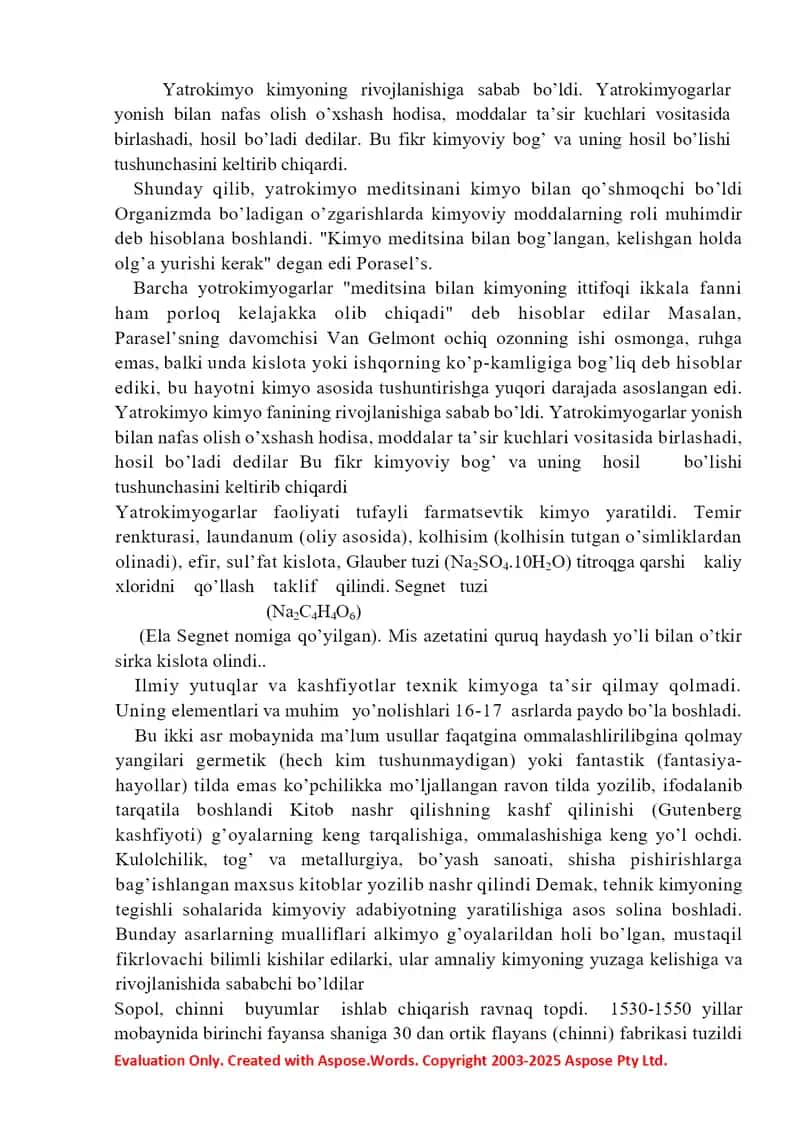 Seminar №4 “Yatrokimyo, metallurgiya va texnik kimyoning shakllanish bosqichlari” 2