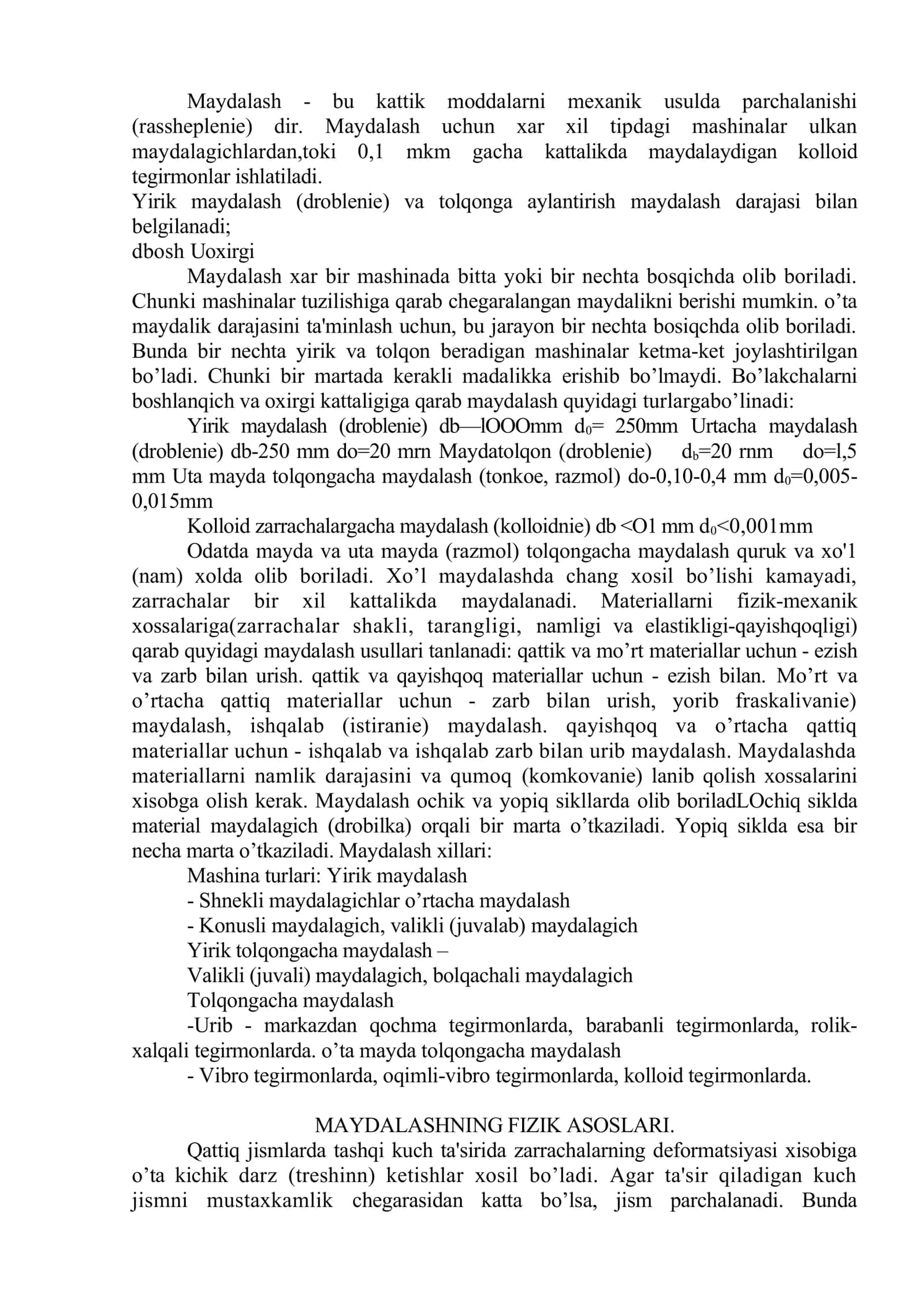 Qattiq jismlarni maydalashni nazariy asoslari 2