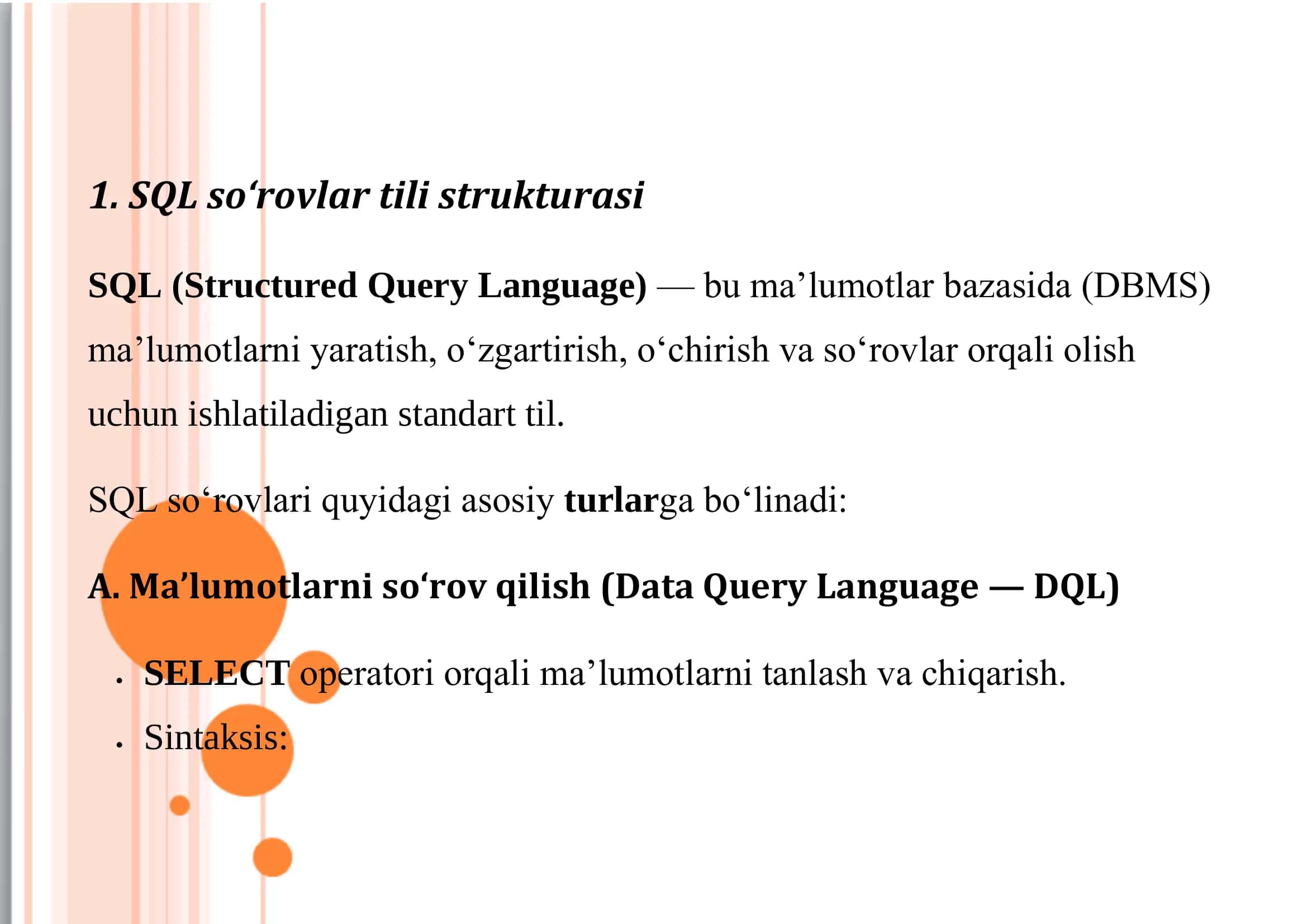 SQL so‘rovlar tili strukturasi 2