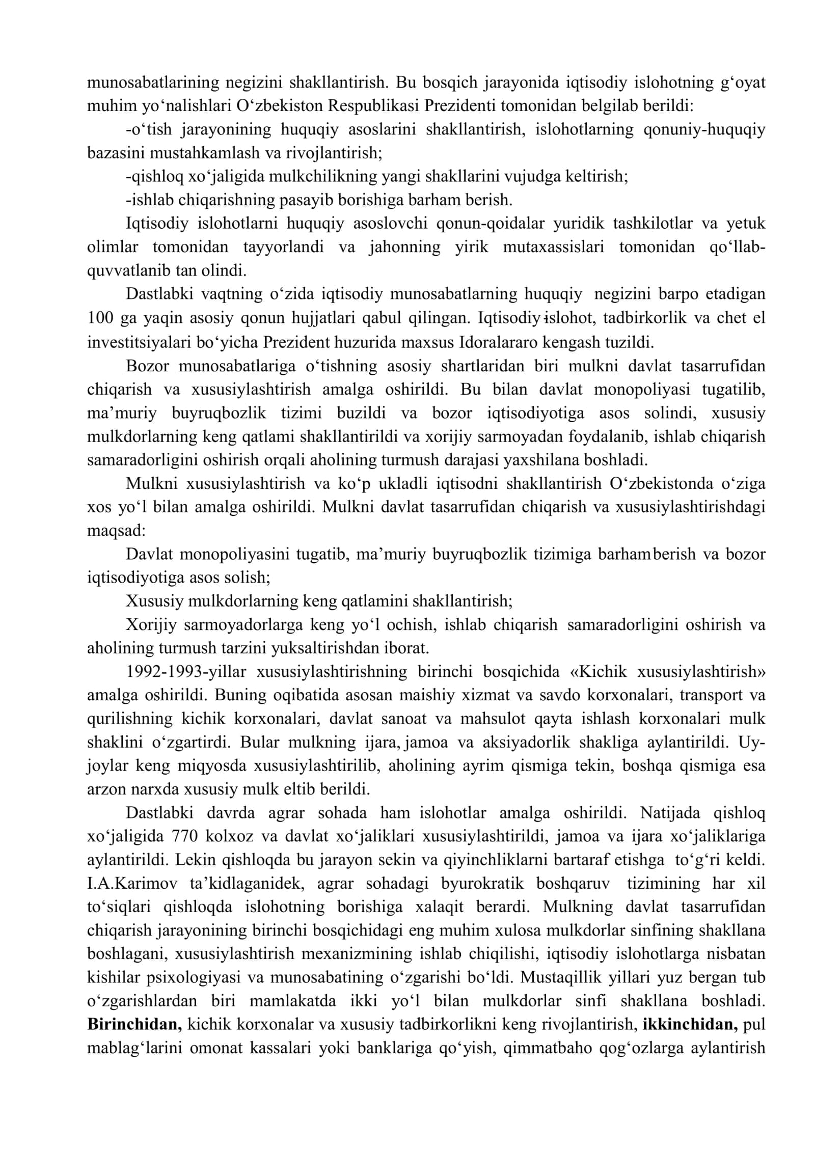 Mustaqillik yillarida O’zbekistondagi ijtimoiy-iqtisodiy o’zgarishlar 2