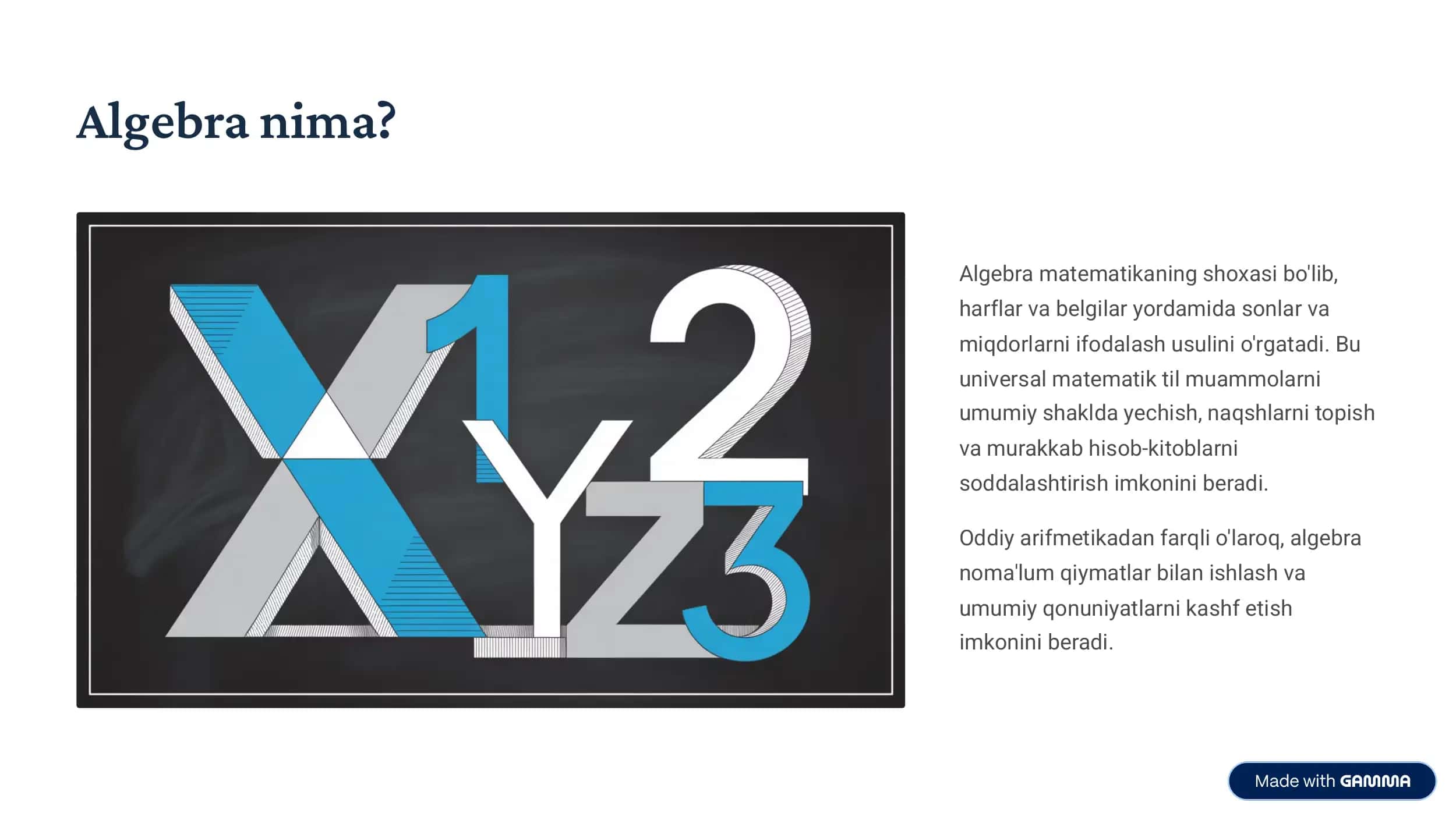 Algebra haqida: Matematik til va muammolarni yechish san'ati 2