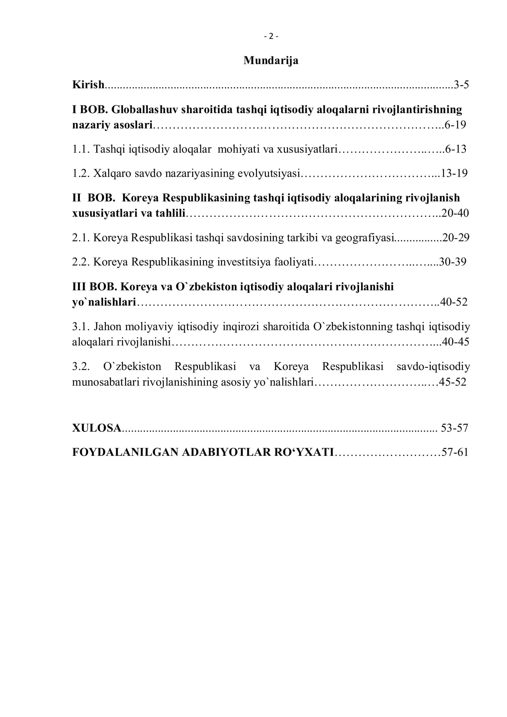 Koreya Respublikasi tashqi iqtisodiy munosabatlarining rivojlanish xususiyatlari 2