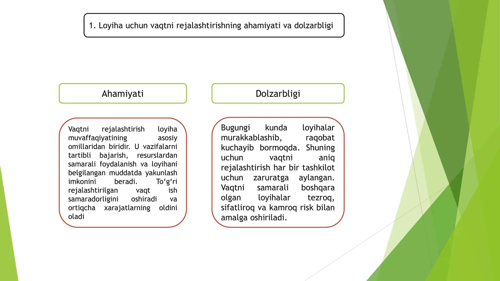 LOYIHA BOSHQARUVDA VAQTINI REJALASHTIRISH 2