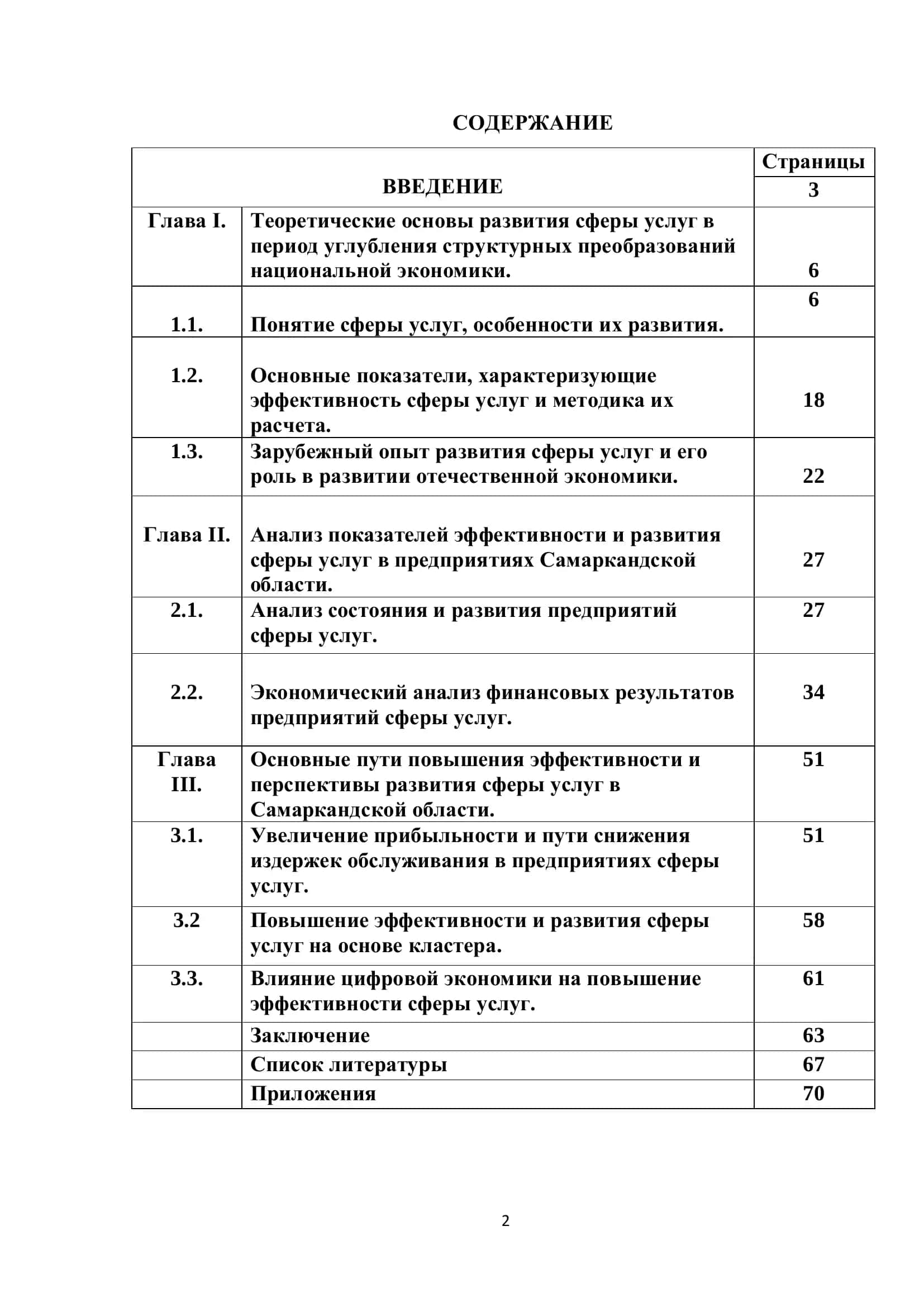 Выпускная квалификационная работа "Повышение эффективности и развитие сферы услуг предприятий в Самаркандской области" 2