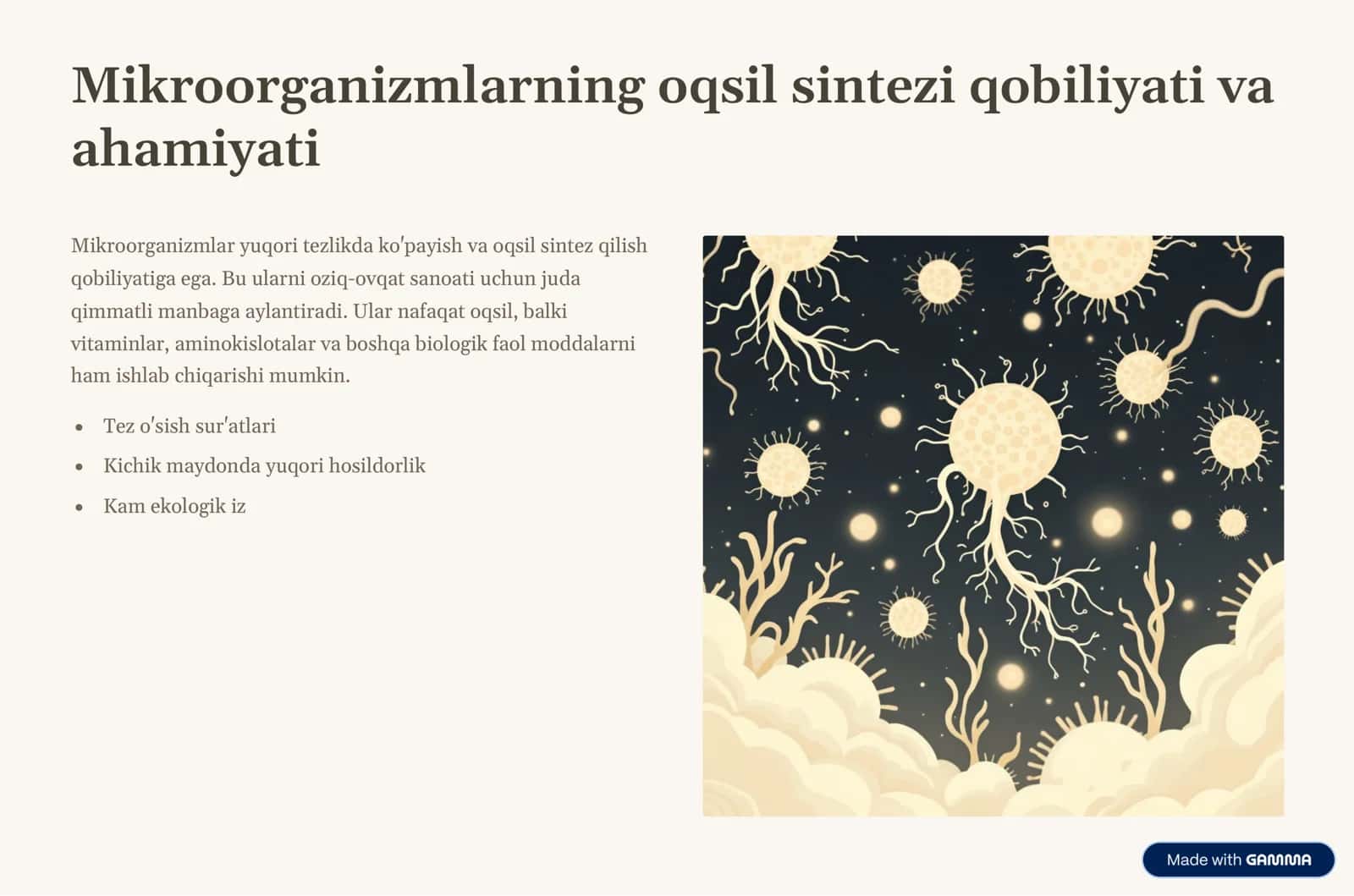 Oqsil Hosil Qiluvchi Mikroorganizmlar: Kelajak Oziq-Ovqati 2