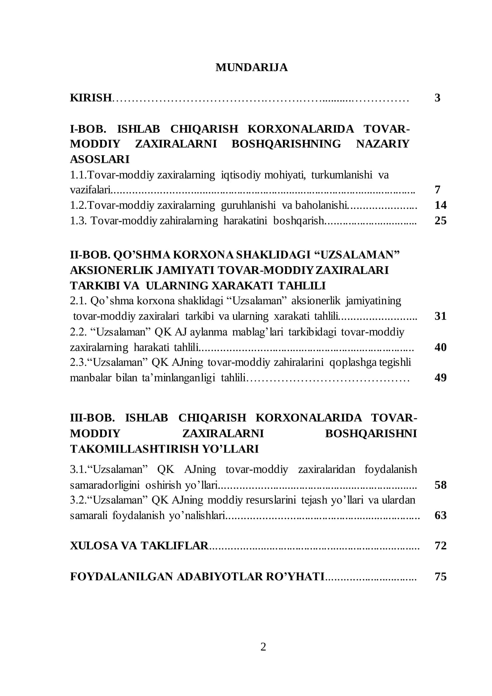 Ishlab chiqarish korxonalarida tovar-moddiy zaxiralarni boshqarishni takomillashtirish 2