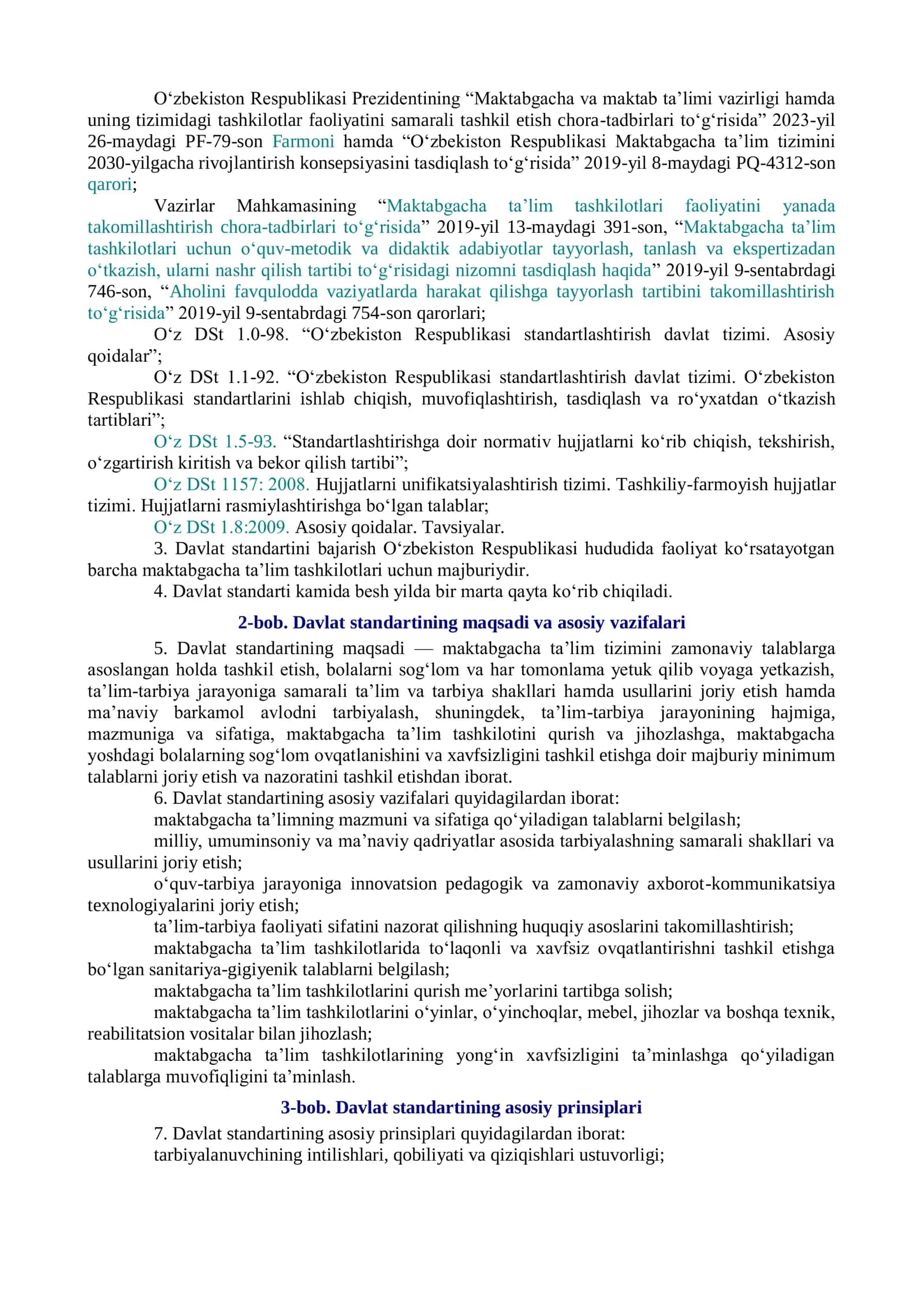 MAKTABGACHA TAʼLIM VA TARBIYANING DAVLAT STANDARTINI TASDIQLASH  TOʻGʻRISIDA 2
