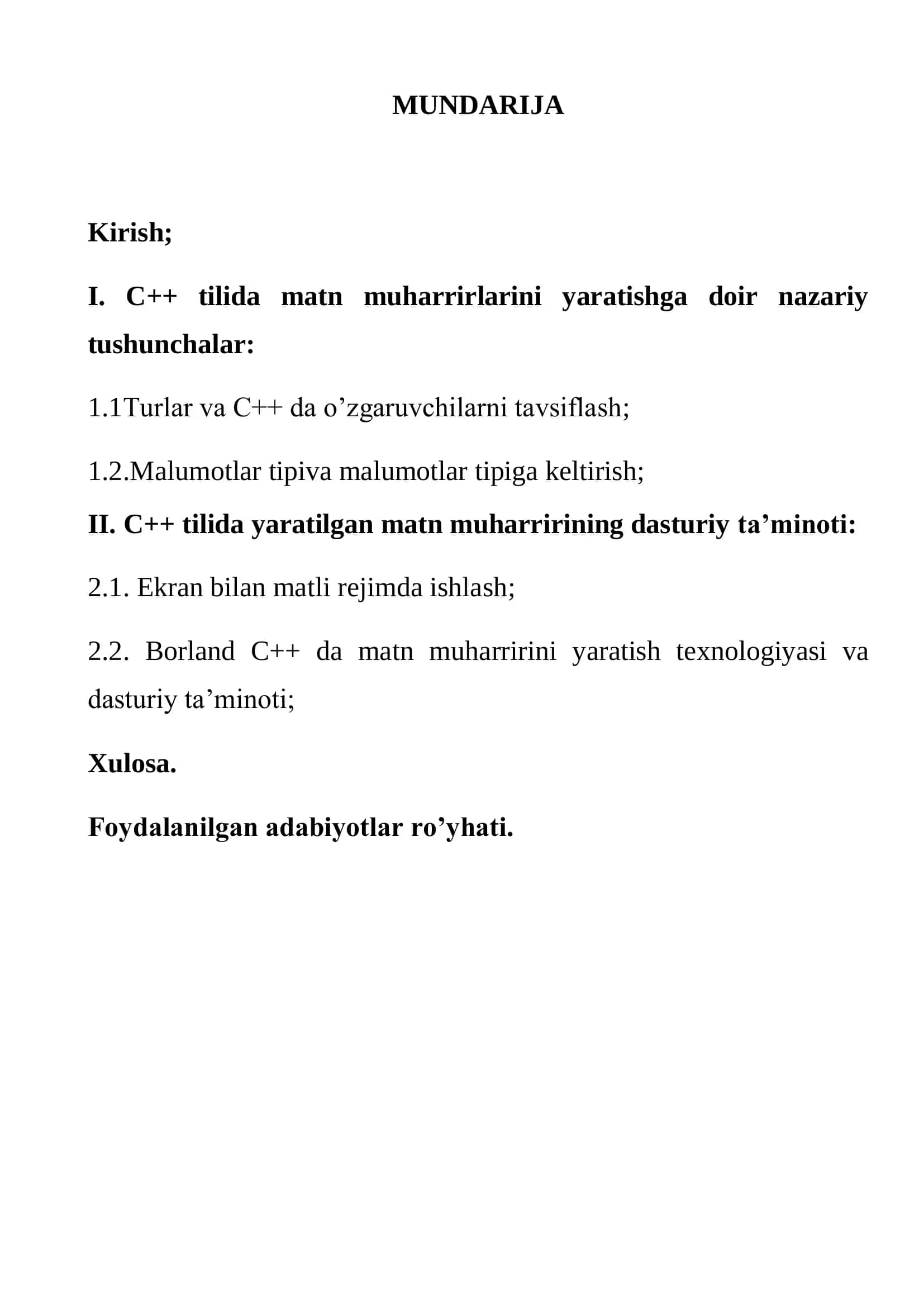 „С++ TILIDA MATN MUXARRIRI YARATISH“ 2
