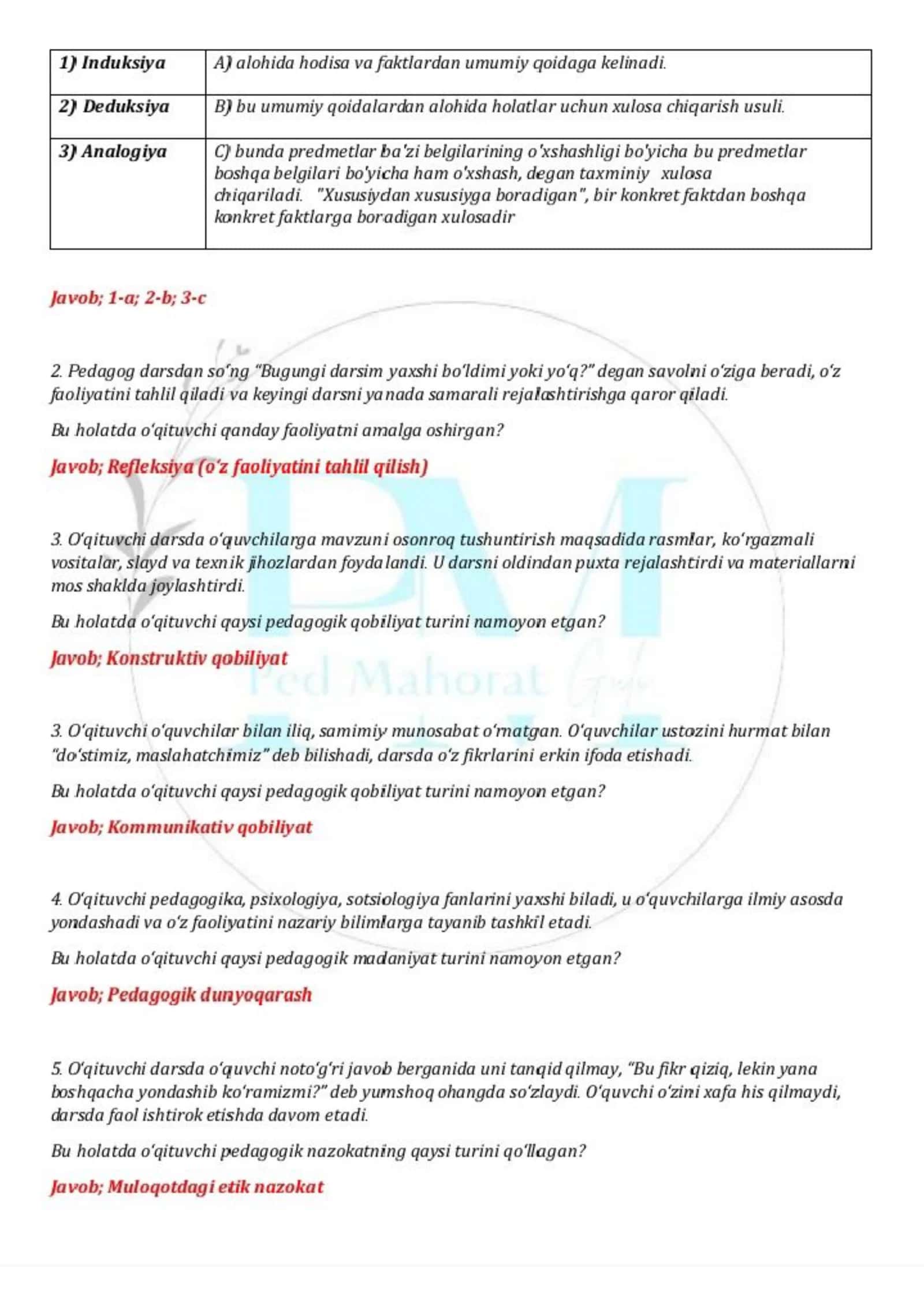 Pedagogik mahorat testi 2
