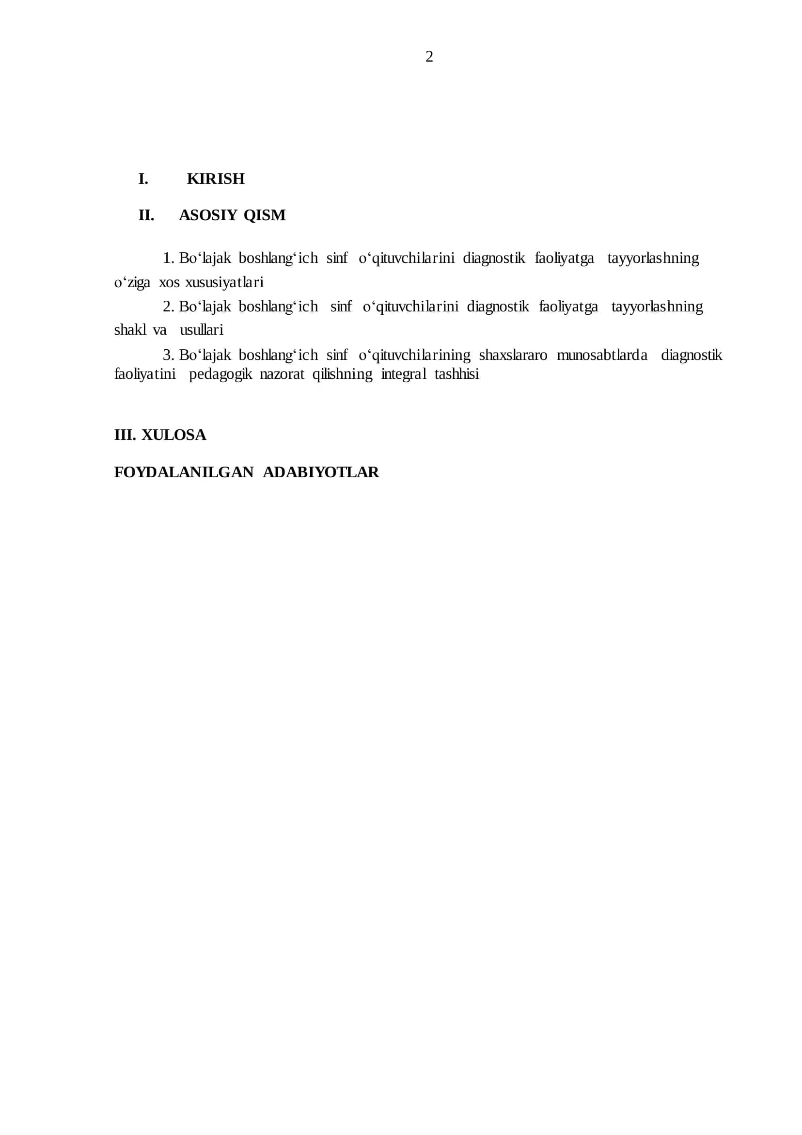 "Bo‘lajak boshlang‘ich sinf o‘qituvchilarini diagnostik faoliyatga tayyorlashning ilmiy asoslari" 2